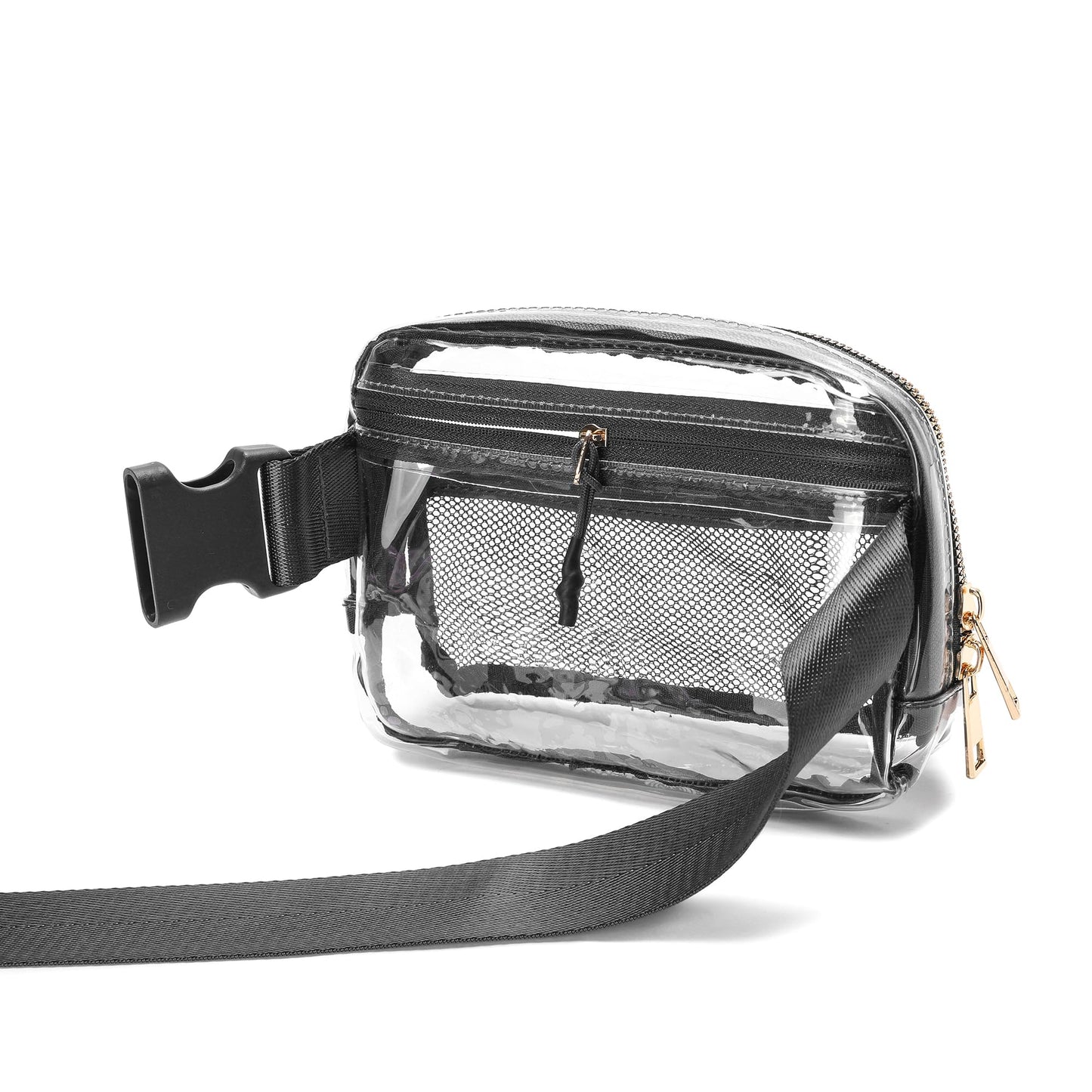 Riñonera Moda Transparente con Correa Ajustable Negro Pequeño para Mujer y Hombre