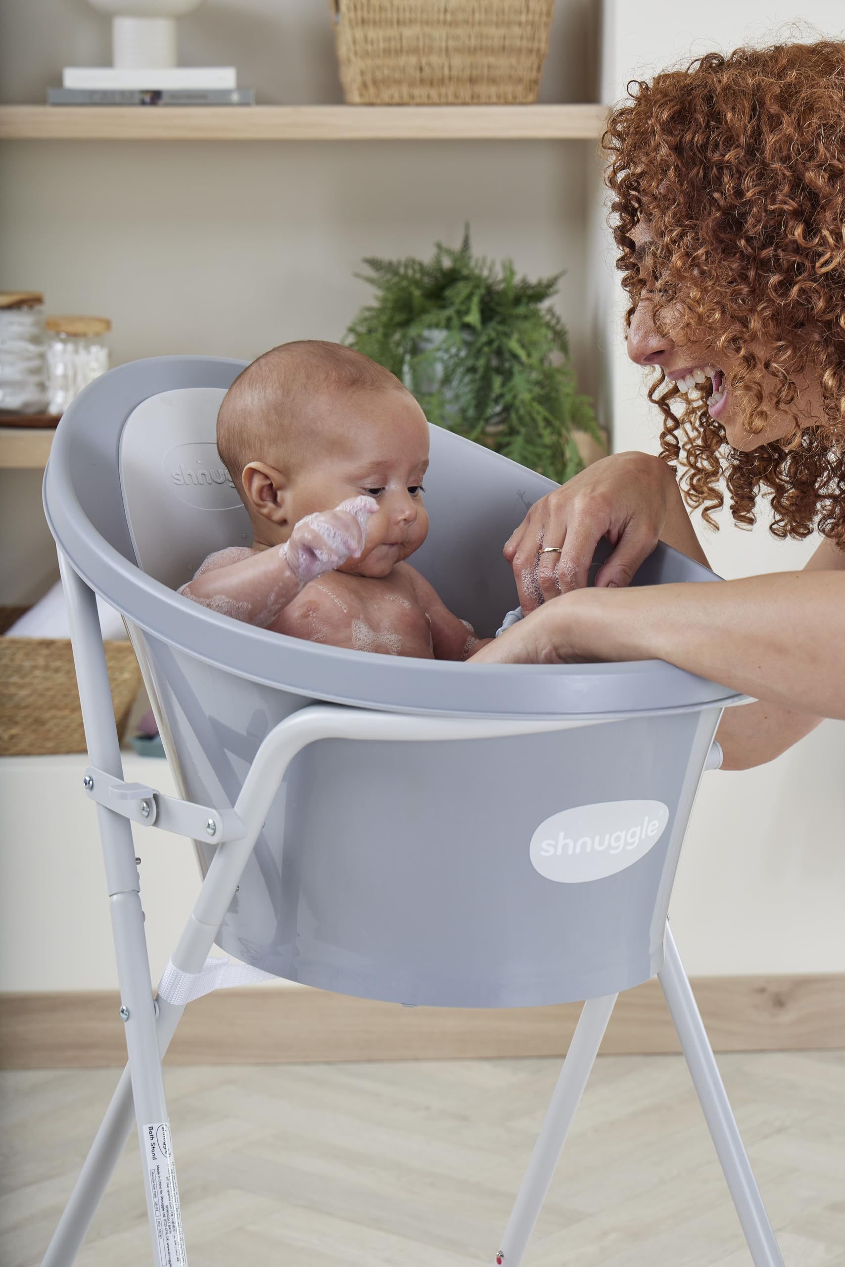Combo Tina + Base 0 A 12 Meses para Bebé Tina para bebé de 0 a 12 meses + Soporte de Tina Varios Colores con Tapón (Gris)