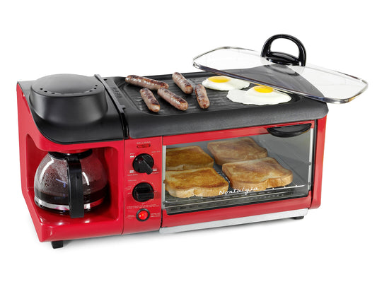NOSTALGIA BST3RR Retro 3-in-1 Family Size Breakfast Station, Red
