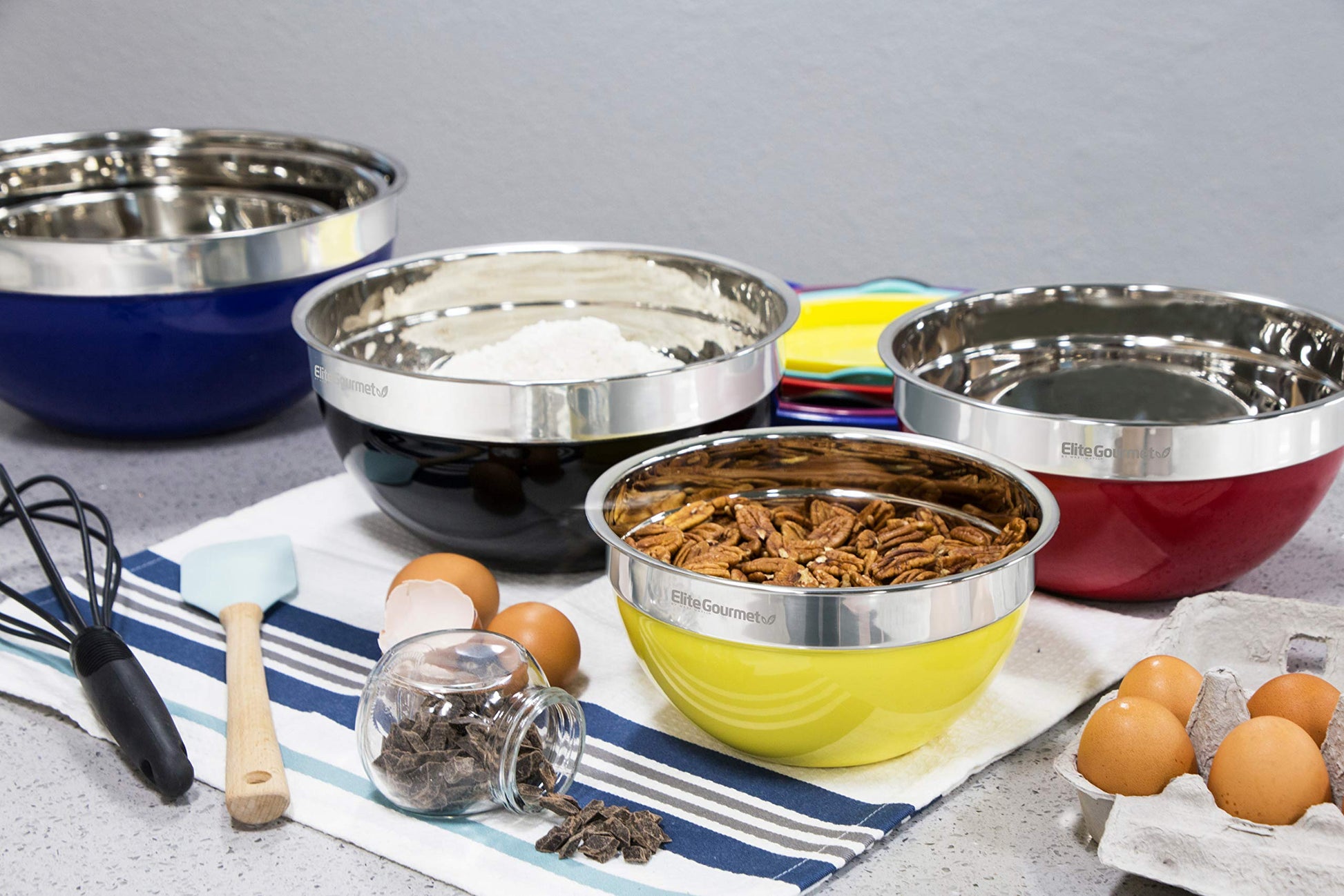 Tazones de Mezcla Maxi-Matic Elite Gourmet Acero Inoxidable Coloridos con Tapas 12 Piezas