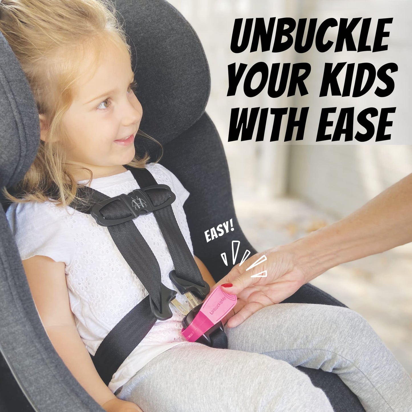 UnbuckleMe - Herramienta de liberación de hebilla de asiento de coche, ayuda fácil de abrir para artritis, uñas largas, niños mayores, empujador de botones para bebés, niños pequeños, asientos