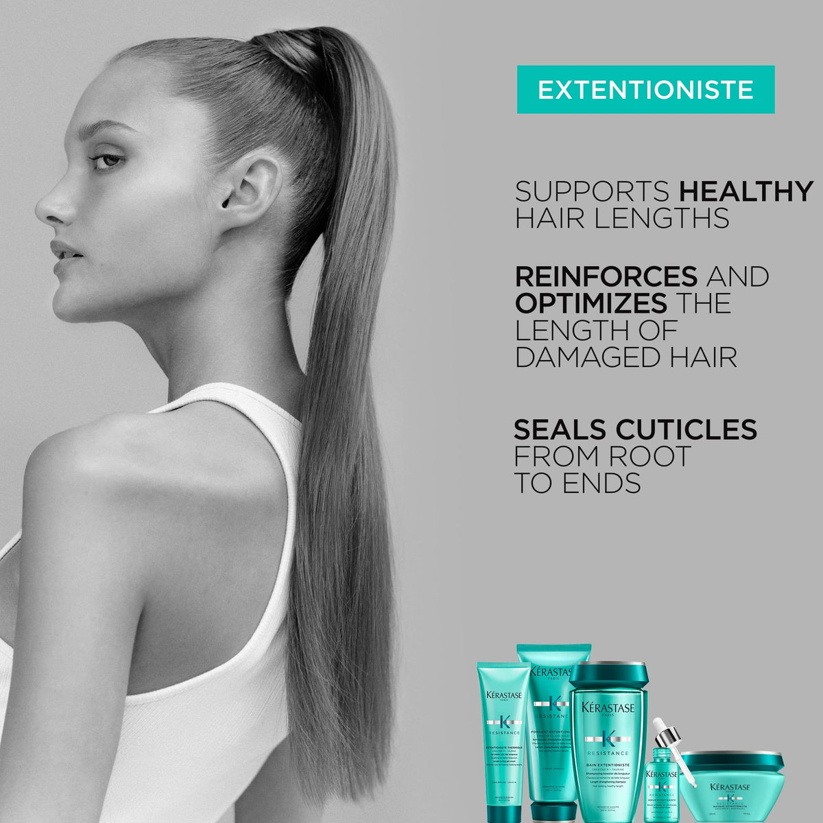KÉRASTASE Bain Extentioniste | Shampoo Fortalecedor | Estimula el Cuero Cabelludo para Potenciar el Crecimiento y Refuerza la Fibra Capilar | Con Taurina y Creatine R | 250ml