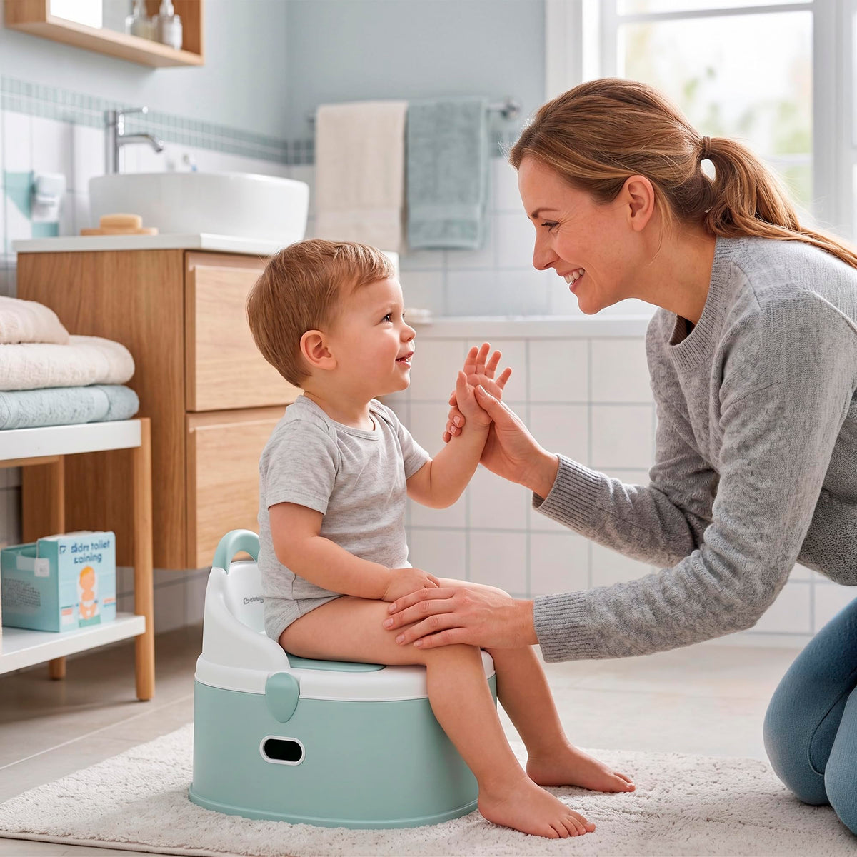 BEBBLY Bañito Entrenador Infantil 3 en 1, Bacinica, Asiento Reductor y Banco con Almacenamiento Antiderrapante para Niños de 6 Meses a 3 Años, Fácil de Limpiar, para Aprender a ir al Baño (Verde)