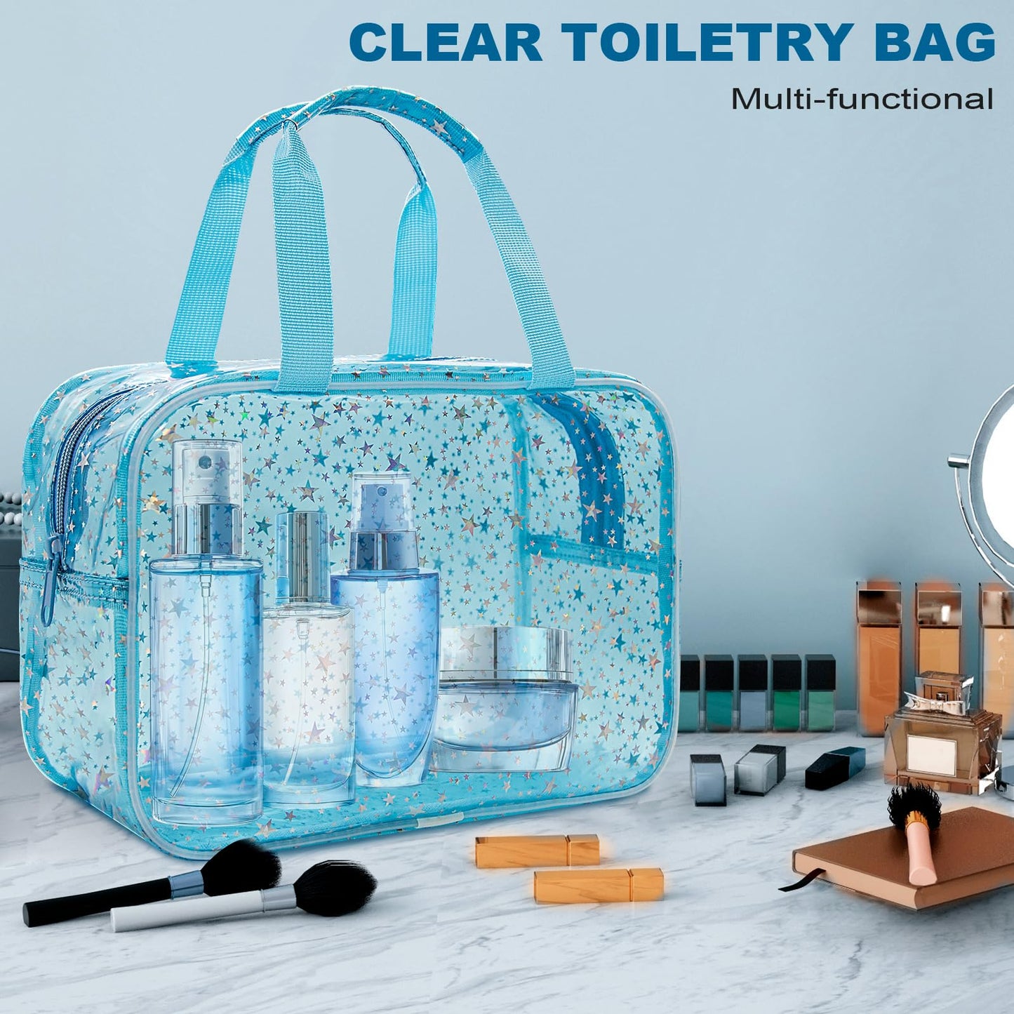 Bolsa de maquillaje transparente con inicial personalizada, bolsa de cosméticos rosa, bolsa de aseo de viaje, bonita bolsa de maquillaje transparente, bolsa organizadora para novia, maestro, regalos