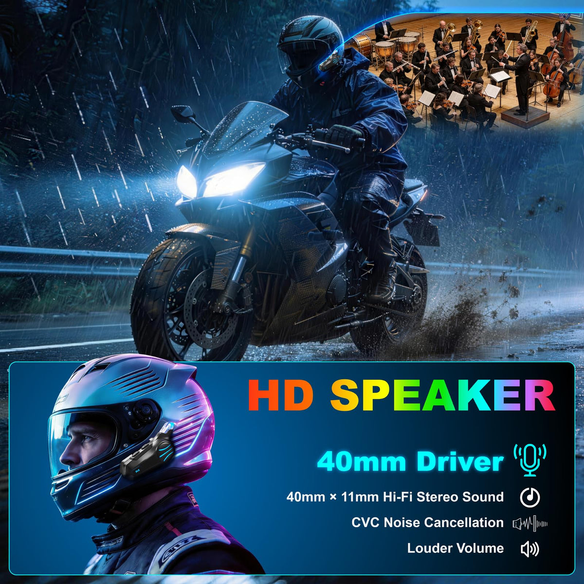 Auriculares Bluetooth RideHaven Negro con Cancelación de Ruido para Casco de Motocicleta