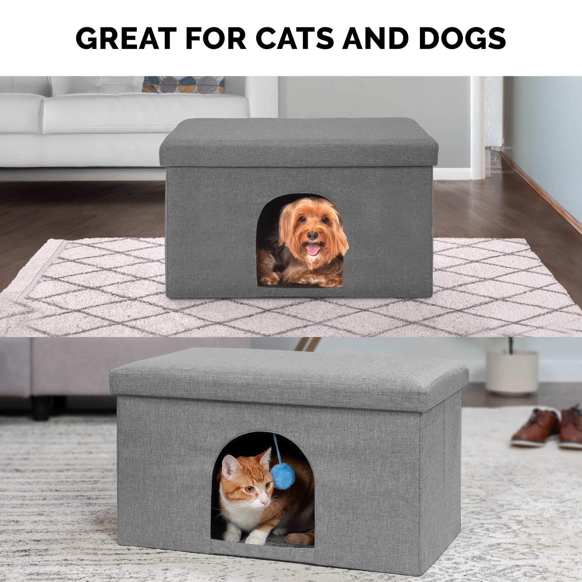 FurHaven Casa para mascotas | Casa otomana para mascotas para perros y gatos – Disponible en varios colores y estilos, Gris (Stormy Gray), Large