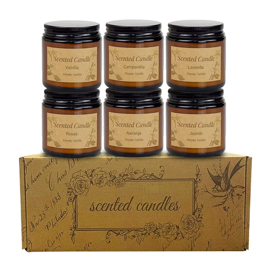 Bluelander Set de 6 Velas Aromaticas Decorativas, Velas de 3.5 Oz, 100% Cera Pura de Soya, Velas Relajantes Olor Vainilla, Campanilla, Lavanda, Rosas, Cítricos y Jazmín (6 Piezas (Todos Los Aromas