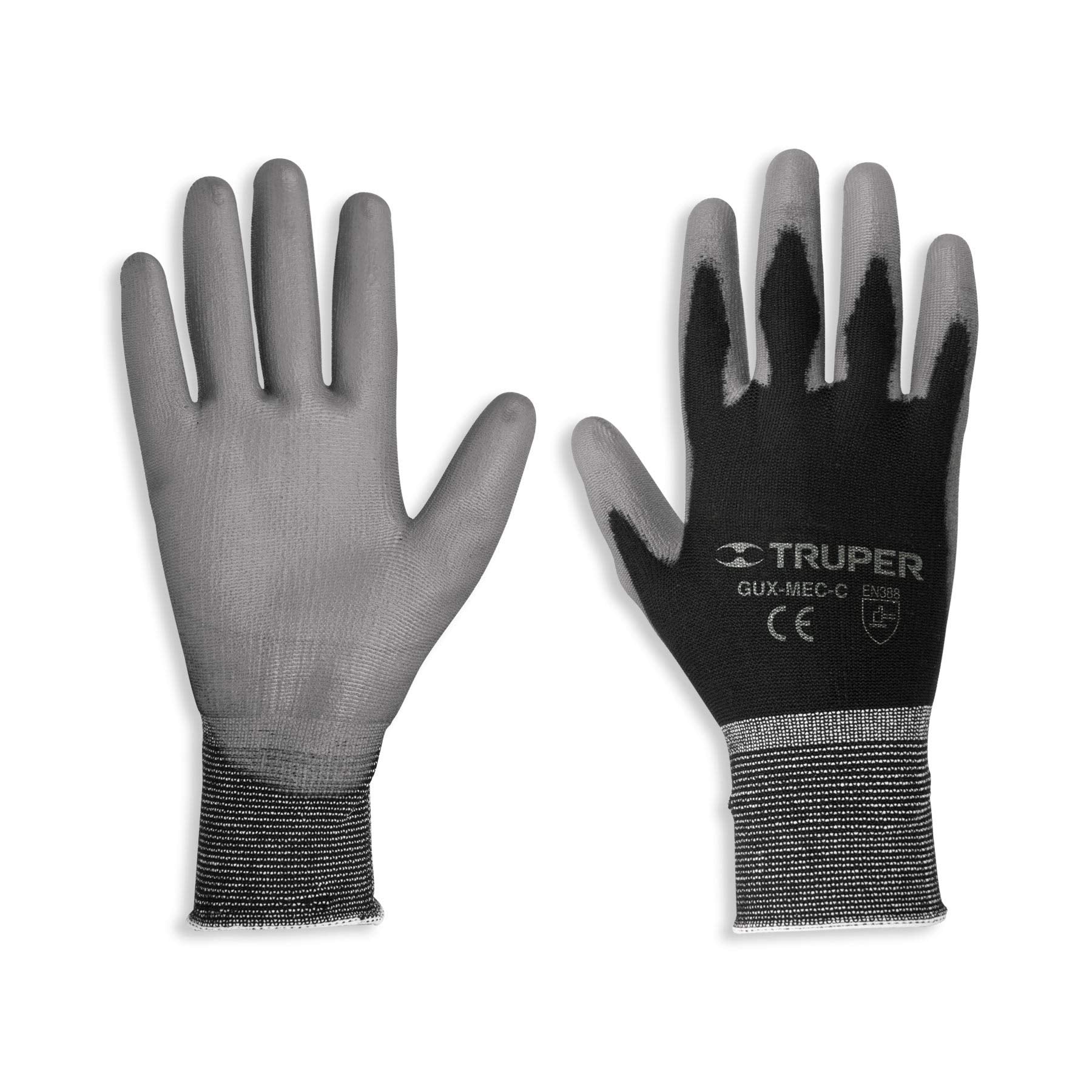 Guantes de Nylon Truper Negro Recubiertos de Poliuretano Tamaño CH y Grandes
