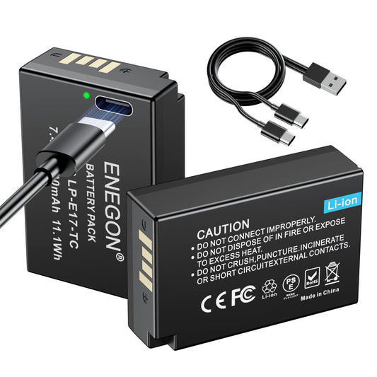Batería ENEGON LP-E17 Tipo C para Canon Negra con Puerto de Carga