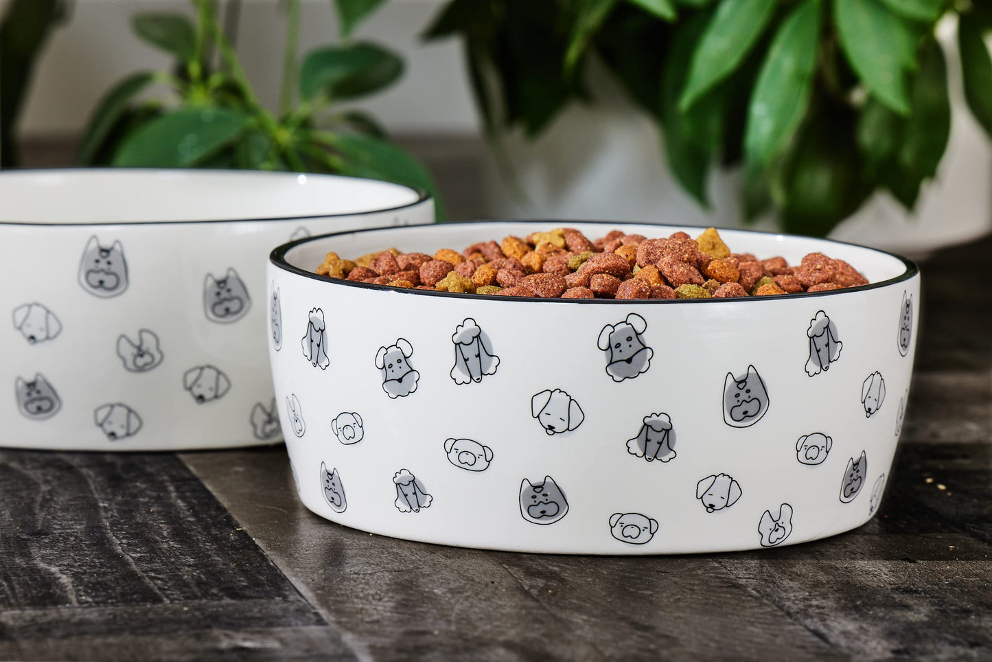 Cuenco para Mascotas Pearhead Gris Blanco de Cerámica Grande