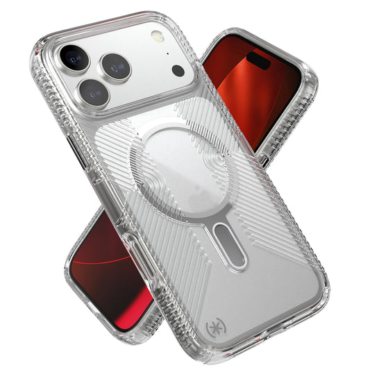Funda Protectora iPhone 17 y 18 Pro Max Speck Transparente Plateado con ClickLock Interlock