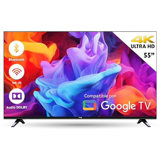 CUORY Smart TV Android Google TV Television Pantalla 55" Pulgadas Dled | Vive en 4K | 4K UHD | HDMI | Audio Dolby | Modo de Juego Funciona con Asistente de Google | Bisel Delgado