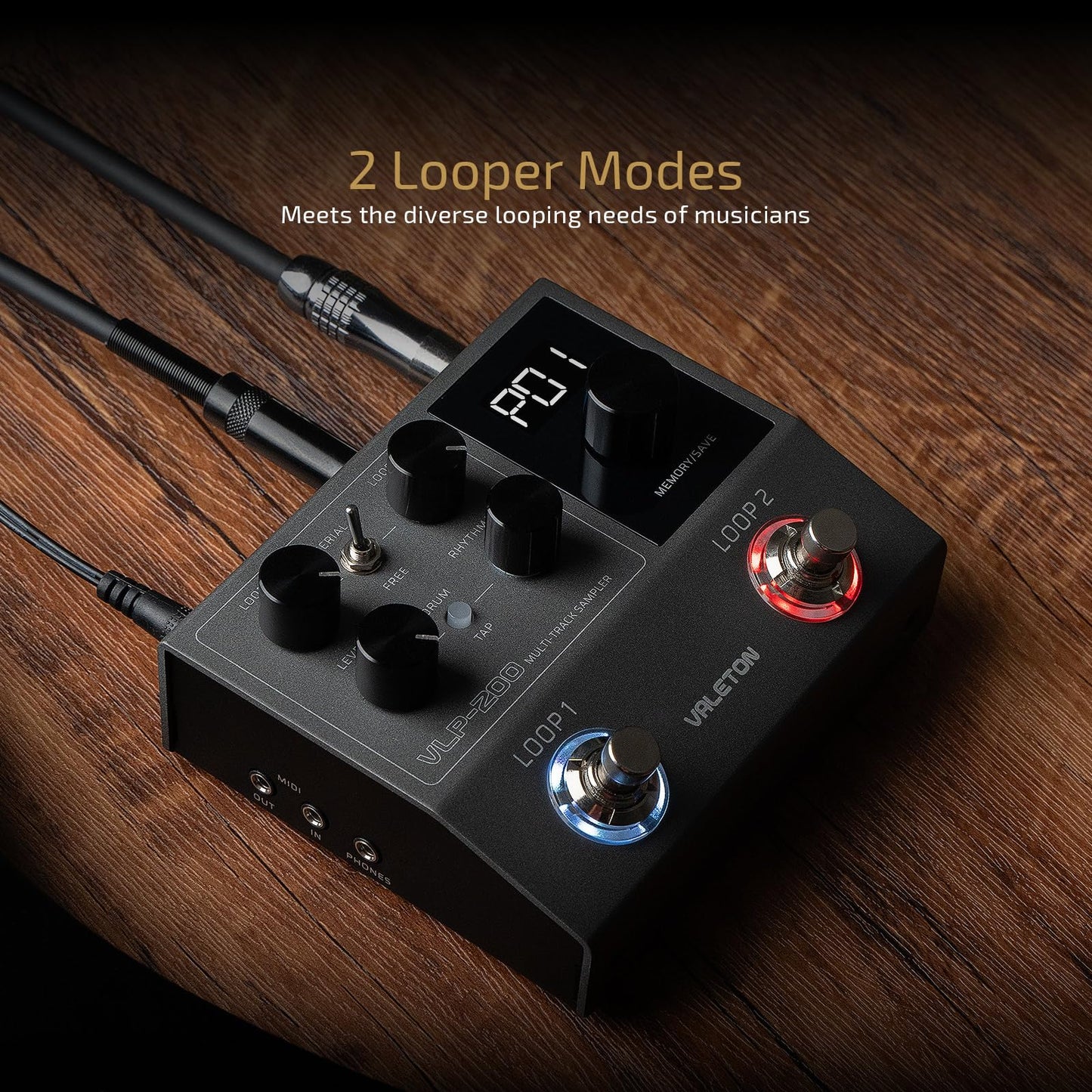VALETON Looper - Pedal de doble pista estéreo para guitarra, bajo, teclado, máquina de batería de voz, 99 espacios de almacenamiento de proyectos, soporte de software VLP-200 (incluido 1 cable TS