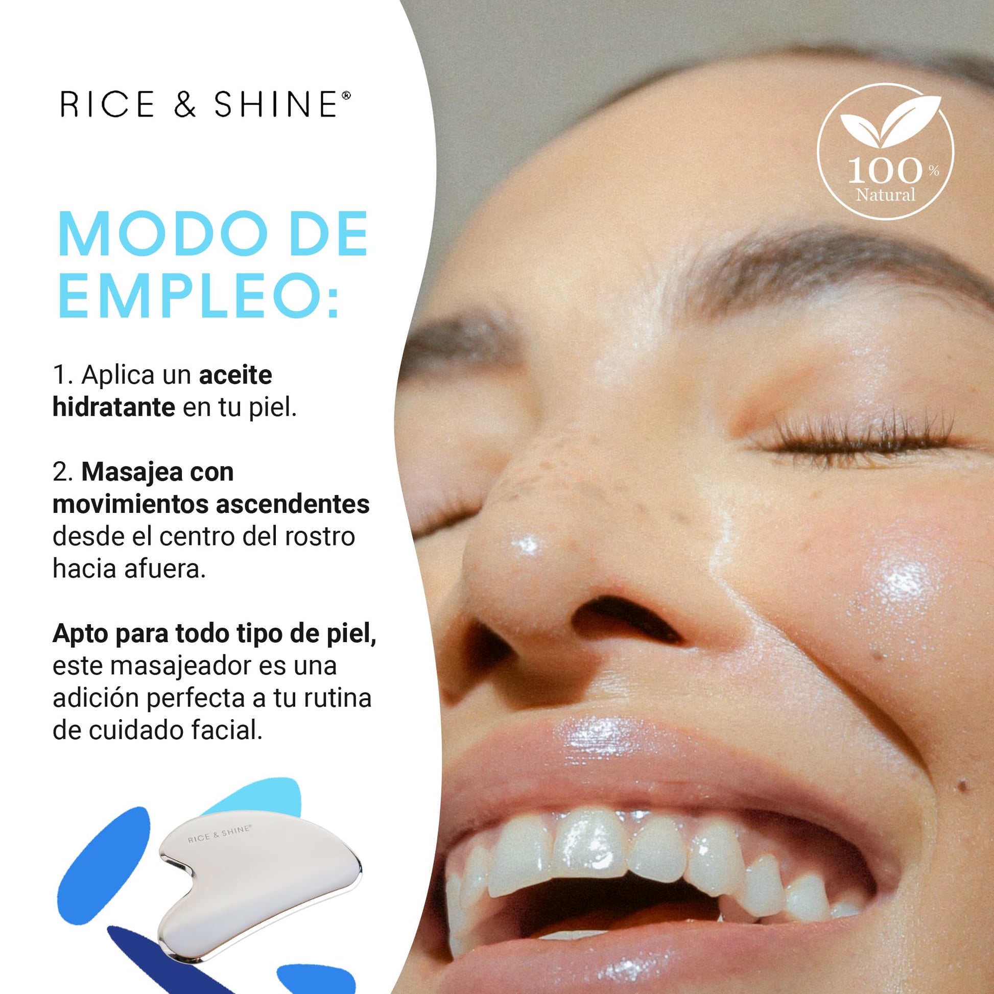 Kit de Cuidado Facial Ideal como Regalo de San Valentin | Incluye Aceite Seco de Germen de Arroz y Masajeador Gua Sha de Acero Inoxidable | Hidratación y Drenaje Linfático | Skincare para Piel Radiante | RICE & SHINE