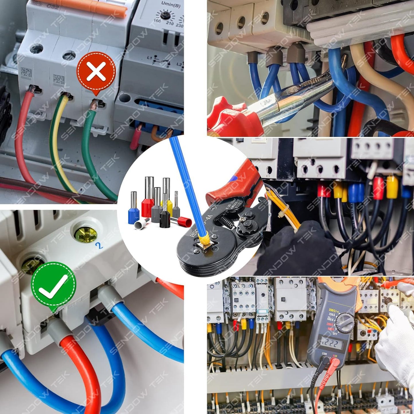 Kit de Terminales para Cable Sendowtek Azul Juego de Alicates para Cables Eléctricos HCS8 6-4A 1200pcs AWG23-7 (0.25~10mm²)