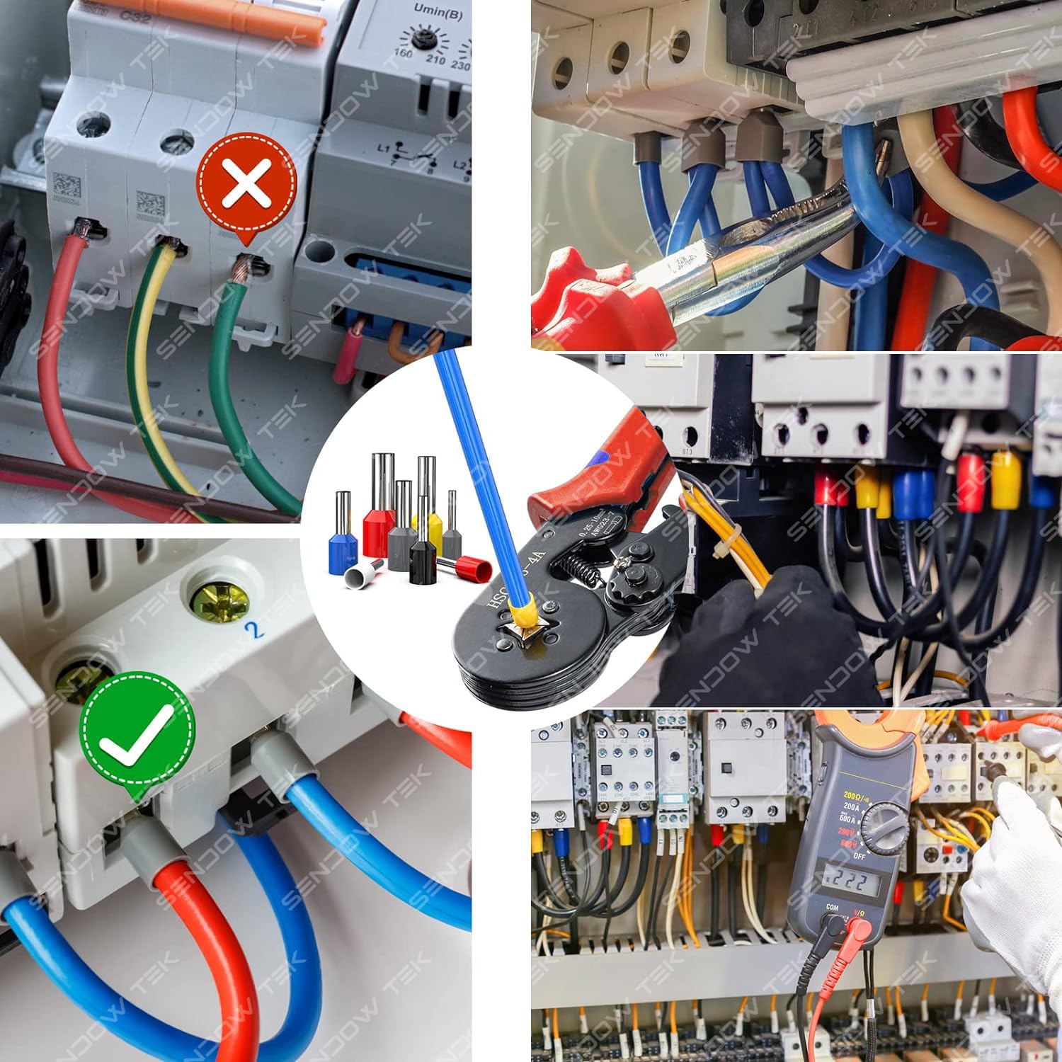 Kit de Terminales para Cable Sendowtek Azul Juego de Alicates para Cables Eléctricos HCS8 6-4A 1200pcs AWG23-7 (0.25~10mm²)