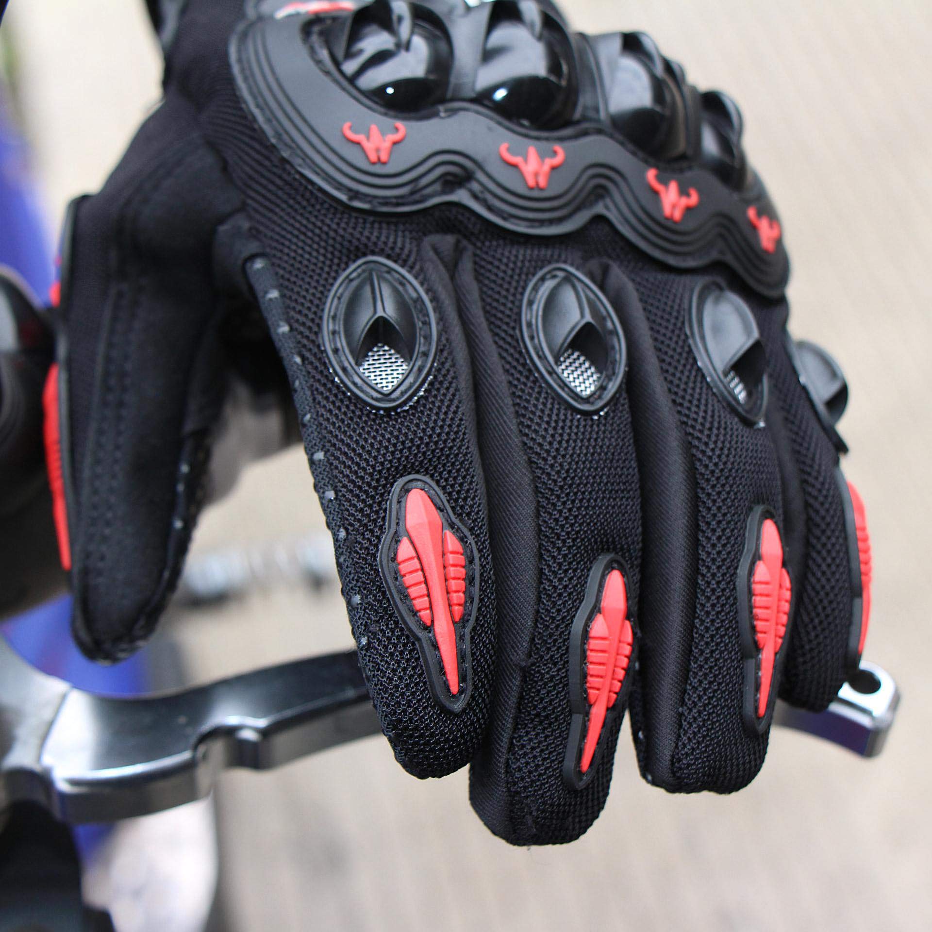 Hanylish Guantes para Motociclista, Antideslizante, Cómodos y Ligeros para Hombre y Mujer, Protección Completa con Sensores Táctiles, Accesorios para Moto, Bicicleta y Senderismo (Negro - Rojo, L)
