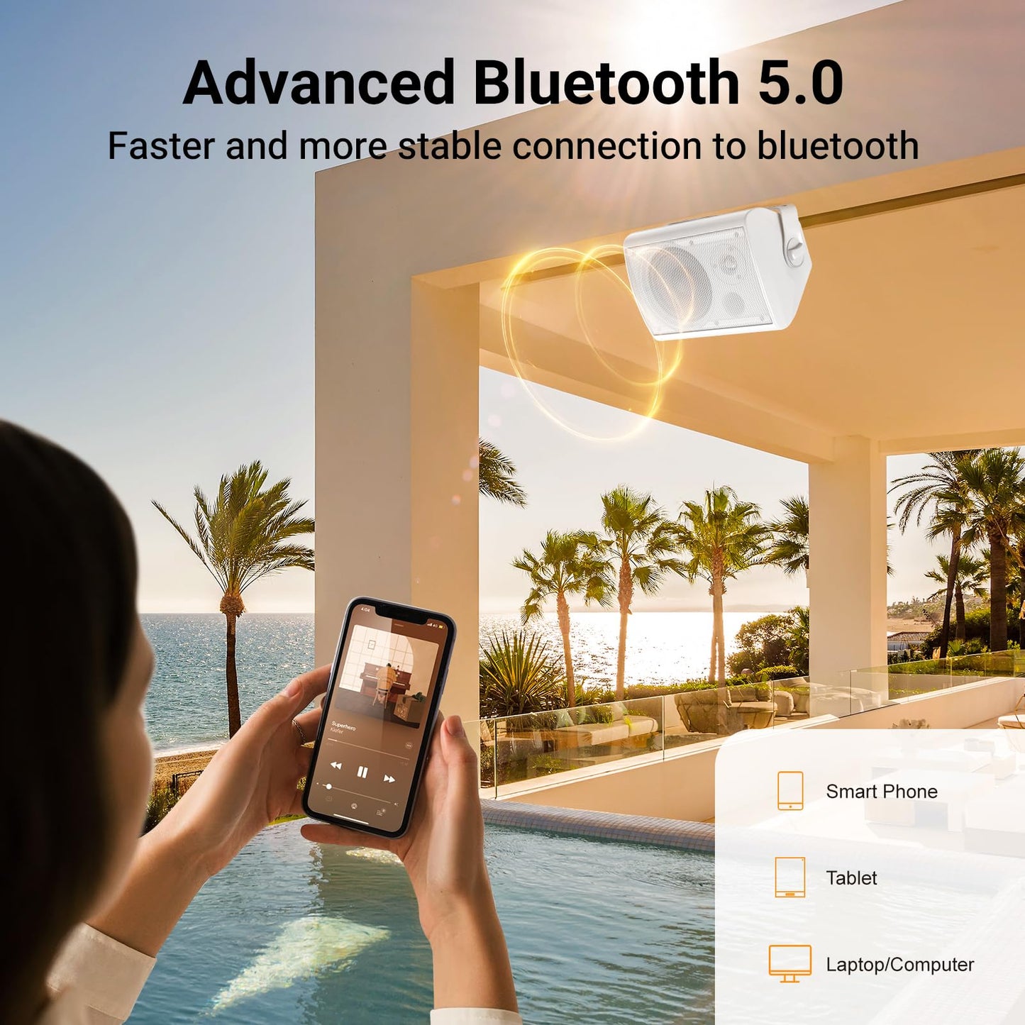 STUDIOFINIX Altavoces Bluetooth de 6,5 Pulgadas y 400 vatios para Interior/Exterior Altavoces de Montaje en Pared Resistentes al Agua y a la Intemperie para el Patio, el Garaje y la casa (Blanco)