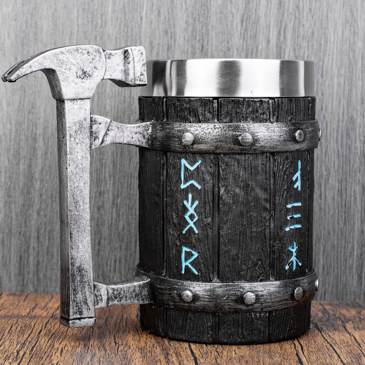 KTOTKMOTA - Taza de martillo nórdico vikingo, con revestimiento de acero inoxidable, jarra de cerveza de resina, decoración nórdica, taza de jugo de leche de café, 20 onzas