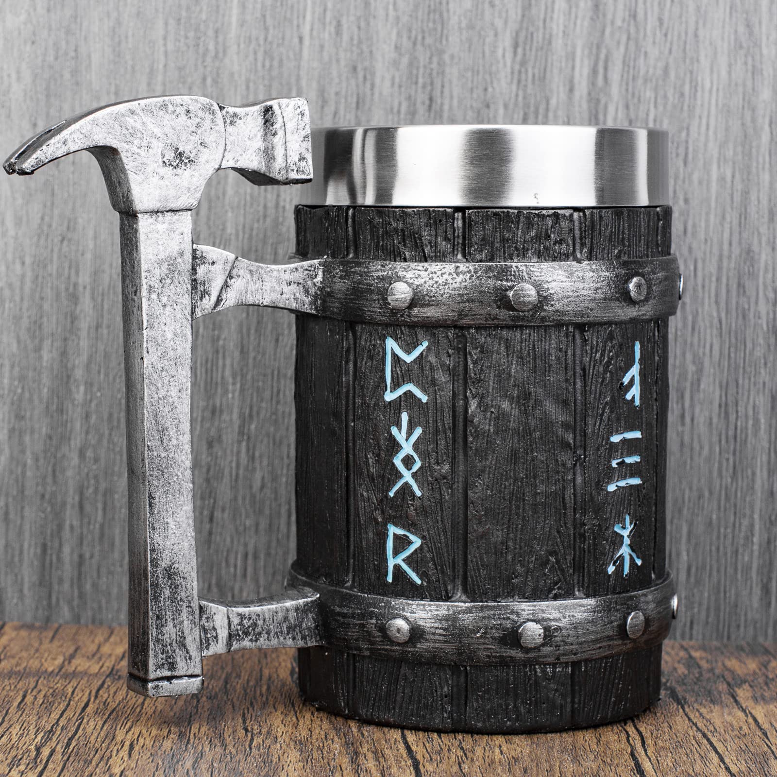 KTOTKMOTA - Taza de martillo nórdico vikingo, con revestimiento de acero inoxidable, jarra de cerveza de resina, decoración nórdica, taza de jugo de leche de café, 20 onzas