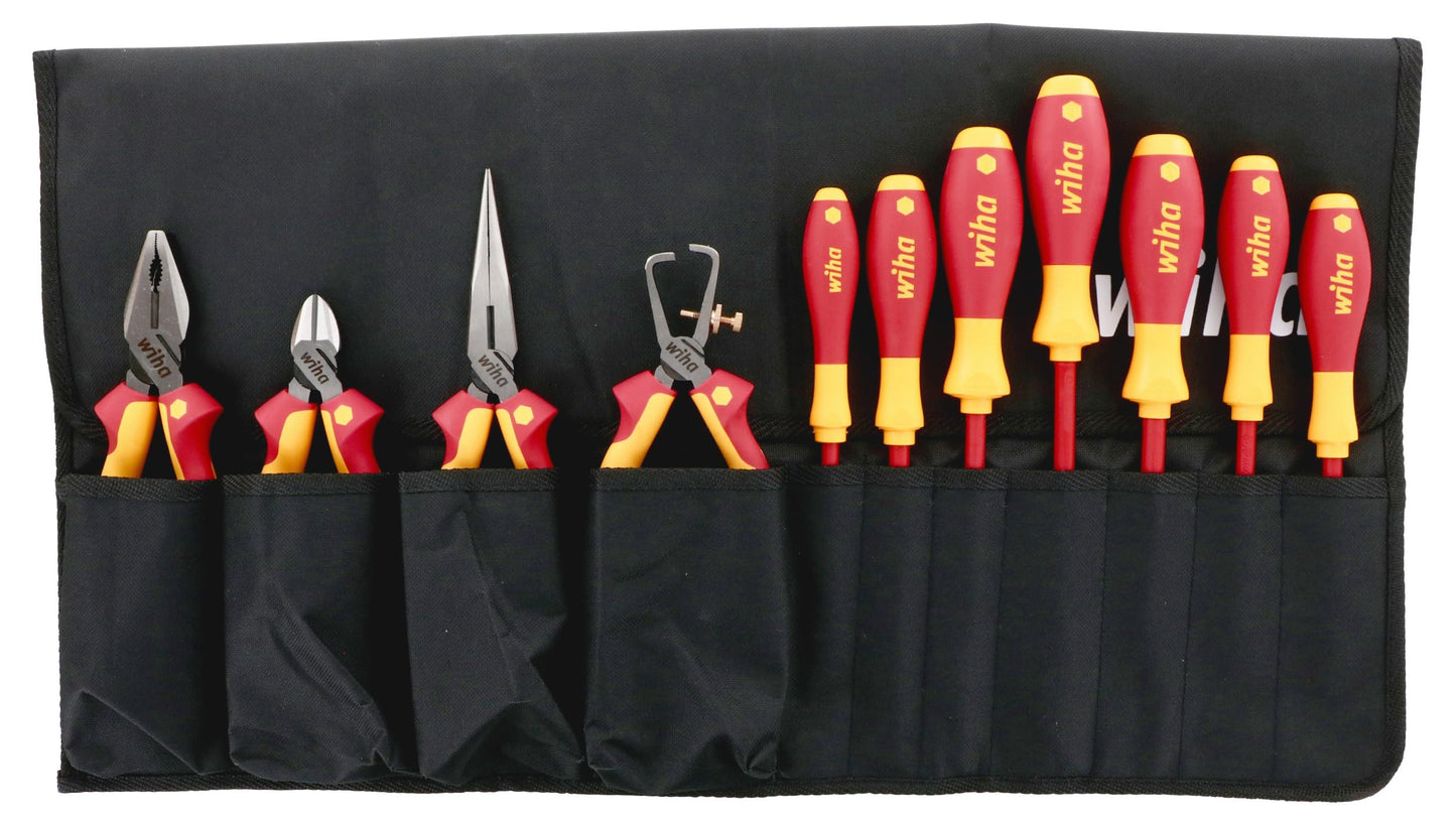 Wiha 32986 - Juego de alicates industriales aislados en bolsa enrollable, 11 piezas