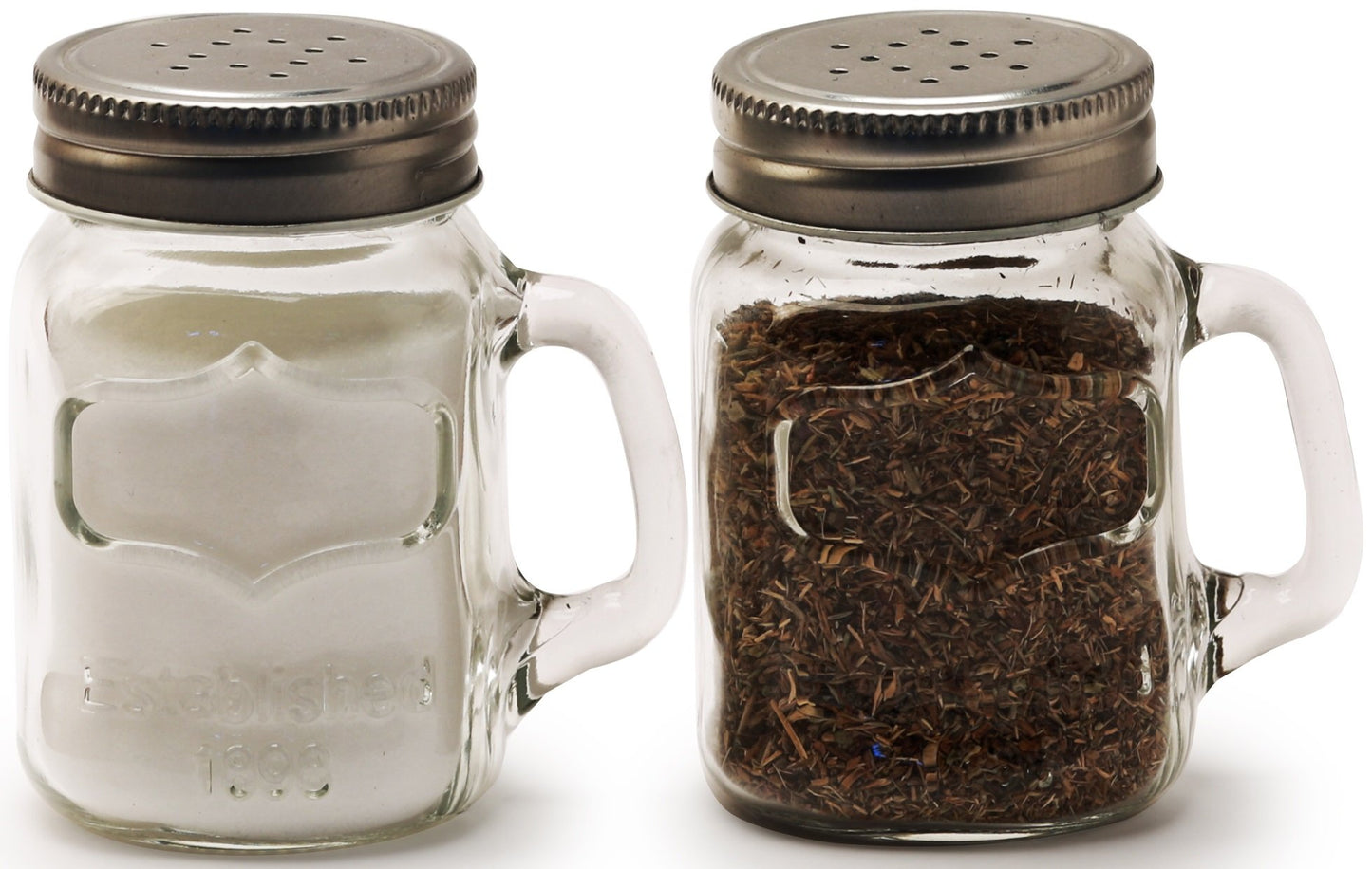 Circleware Mason Yorkshire Jar Mug Salt and Pepper Shakers with Glass Handles and Metal Lids, 5 Ounce, Set of 2 in Gift Box, Limited Edition Glassware Serveware by Circleware