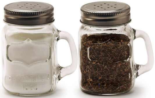 Circleware Mason Yorkshire Jar Mug Salt and Pepper Shakers with Glass Handles and Metal Lids, 5 Ounce, Set of 2 in Gift Box, Limited Edition Glassware Serveware by Circleware