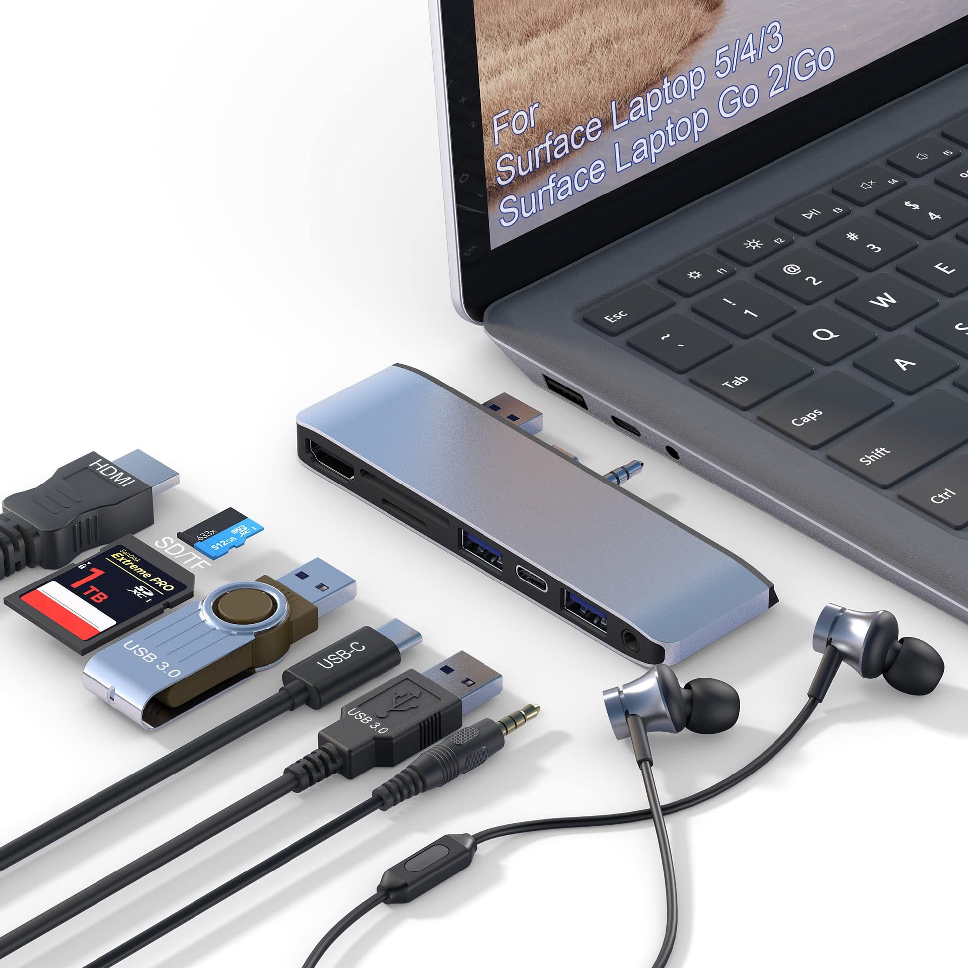 Estación de Acoplamiento para Surface Laptop con HDMI 4K, USB 3.0 y USB-C