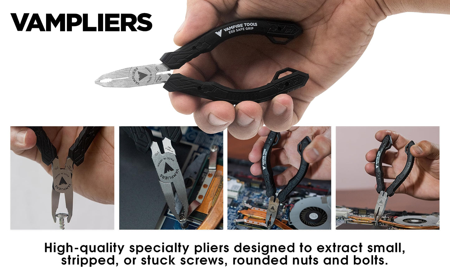 VAMPLIERS - Juego de 2 alicates para extracción de tornillos, fabricado en Japón: alicates de linemans de 8 pulgadas + mini alicates para quitar tornillos de 5 pulgadas con agarre seguro ESD