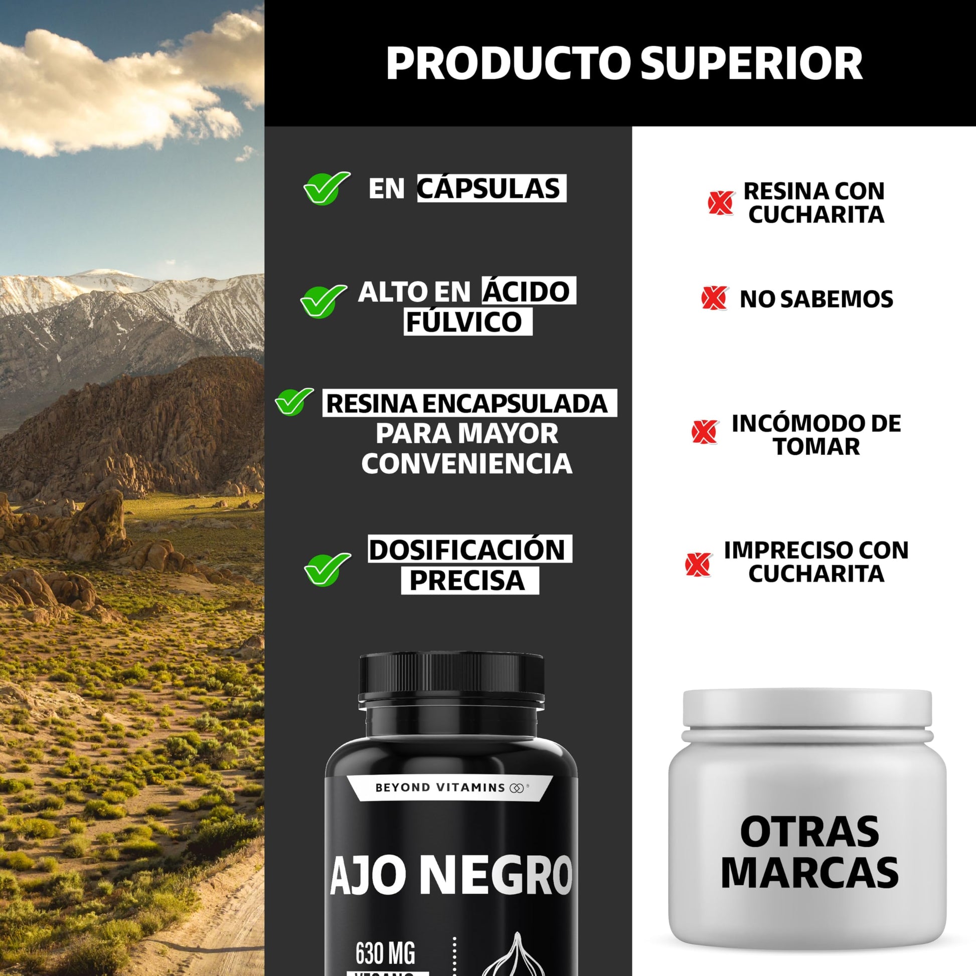 Beyond Vitamins | Ajo Negro 630mg, Cápsulas Veganas, Sin Conservantes, Sin Sabor. (60 Cápsulas)