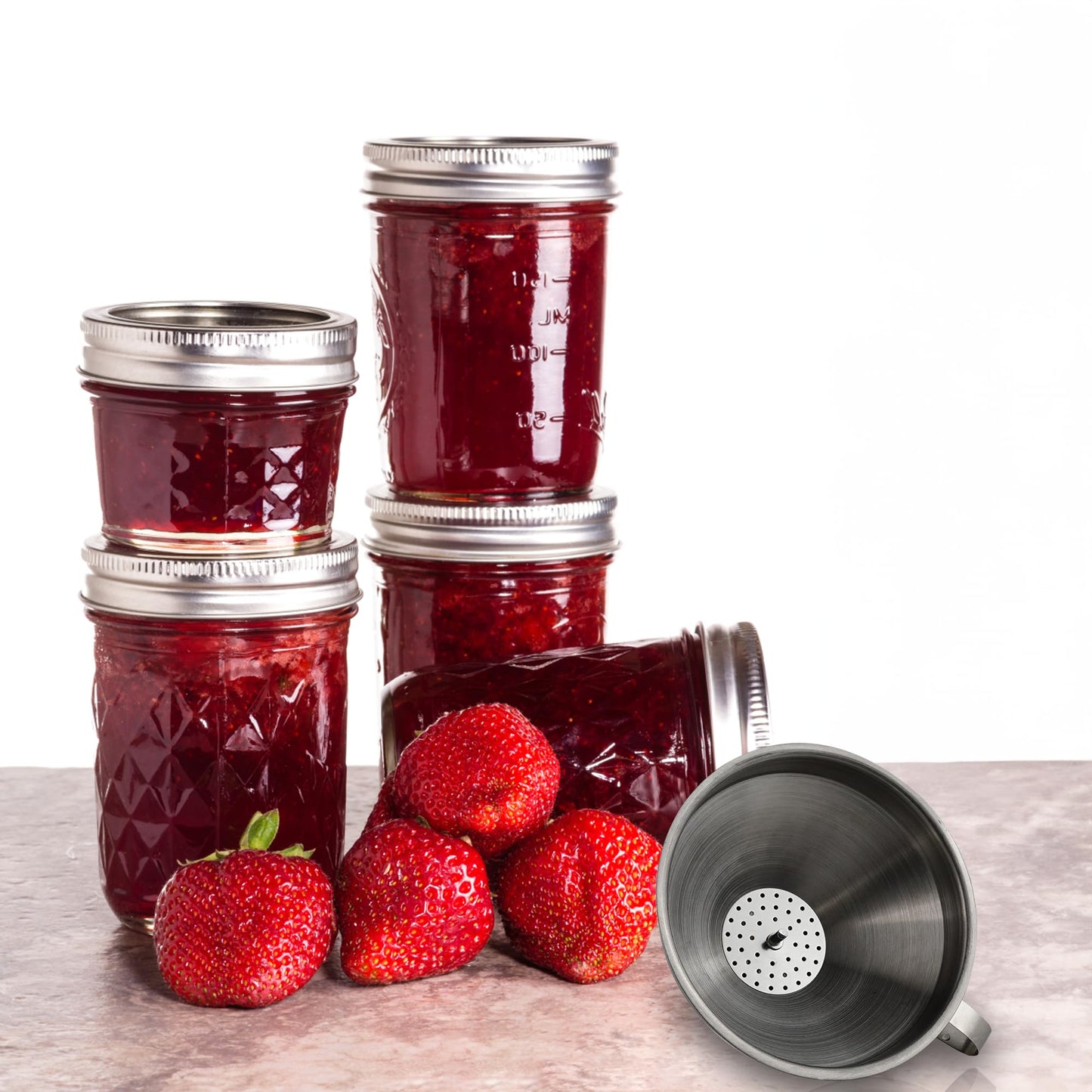 IoF - Juego de embudos grandes de acero inoxidable, embudos de metal para llenar botellas para uso en cocina con filtro de aceite de malla, filtro de aceite de grado alimenticio, especias en polvo,