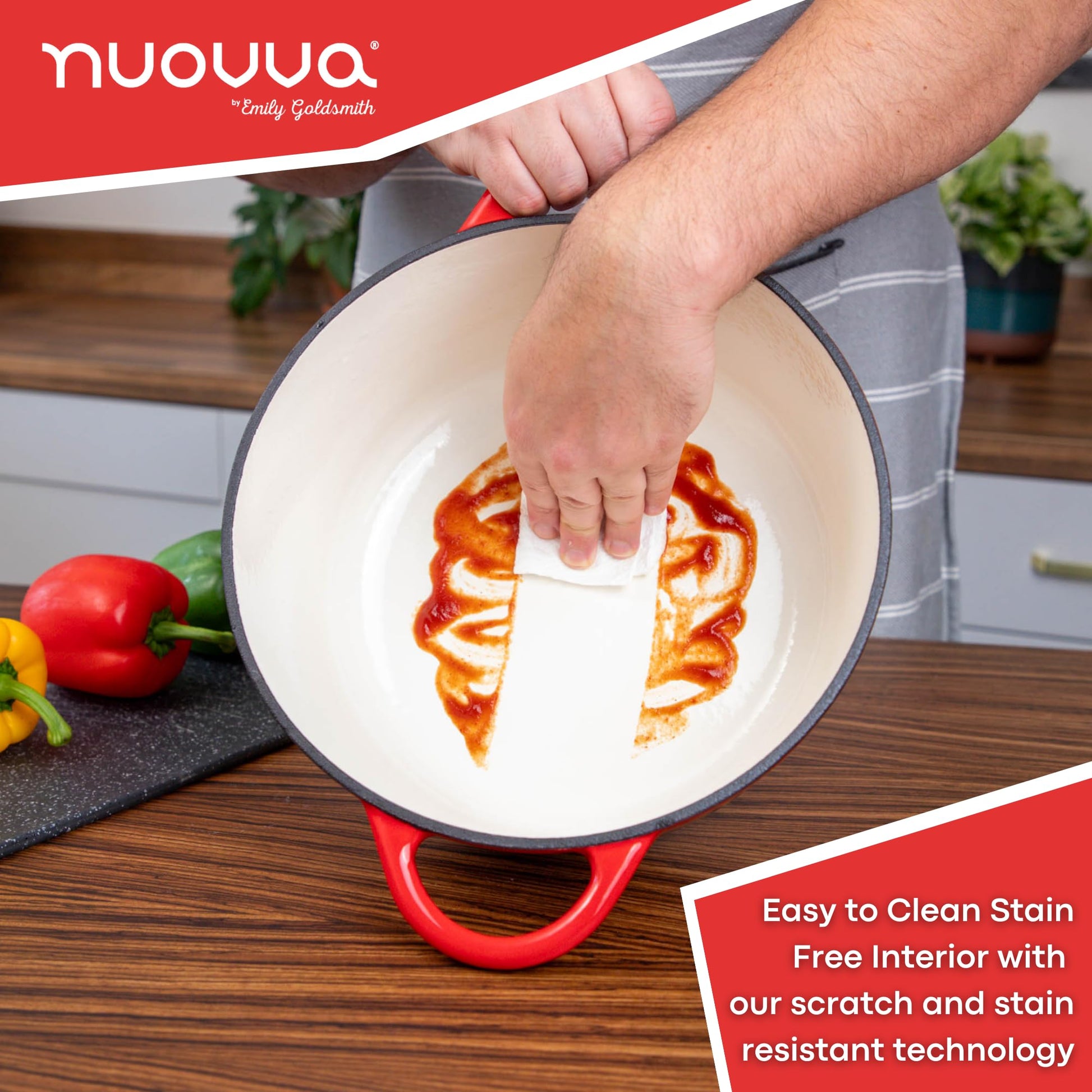 Nuovva - Horno holandés de hierro fundido con tapa - Cacerola esmaltada antiadherente - Utensilios de cocina resistente para horno holandés - Rojo, 7.3 cuartos de galón, 30 cm