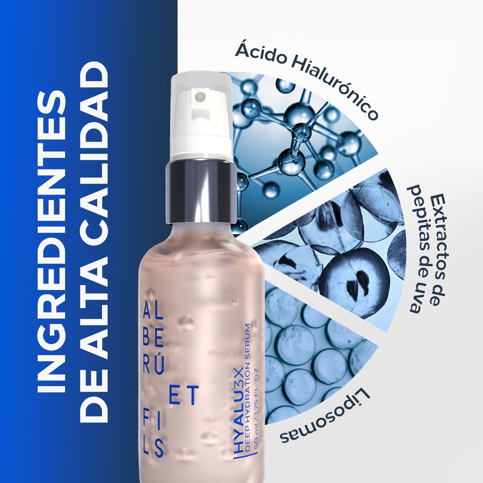 Serum con Acido Hilauronico 3.5% HYALU3X | Gel Hidratante | Envase de Vidrio | Aroma Neutro | Skincare Para Todo Tipo de Piel | Ayuda a Hidratar y Mejorar la Elasticidad | ALBERU ET FILS