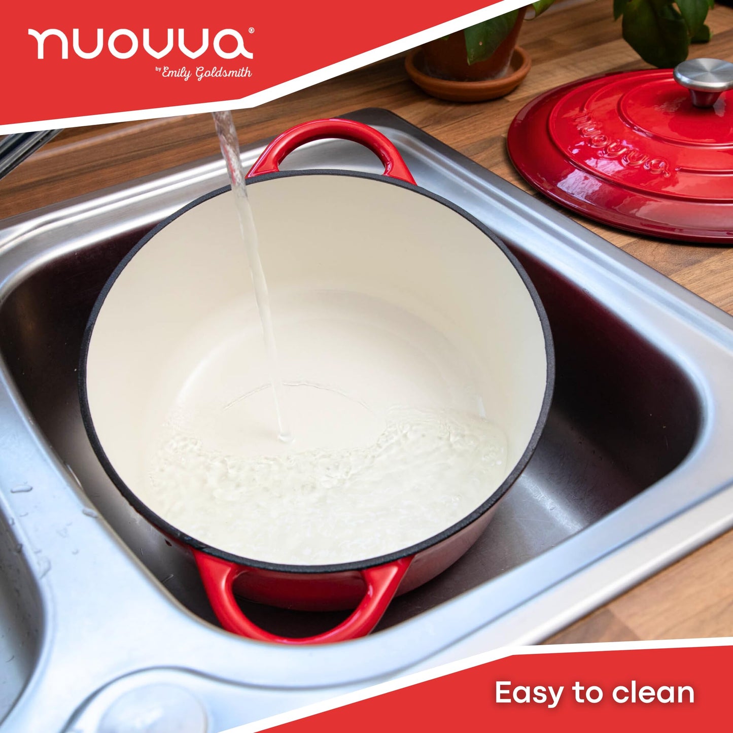 Nuovva - Horno holandés de hierro fundido con tapa - Cacerola esmaltada antiadherente - Utensilios de cocina resistente para horno holandés - Rojo, 7.3 cuartos de galón, 30 cm