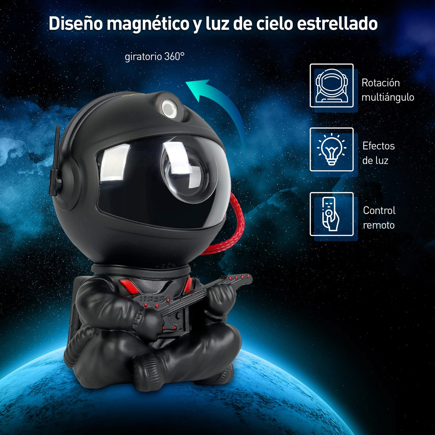 Bluelander Proyector Astronauta, Astronauta Proyector de Estrellas, Control Remoto, Luces Estrellas, Adecuado para Niños, Regalo Ideal, Ángulo Ajustable 360° (Negro)