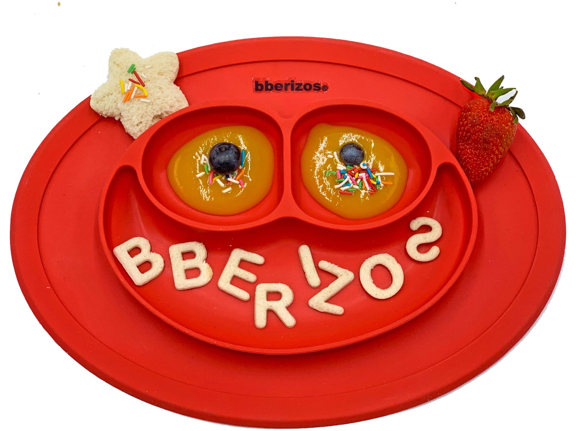 Bberizos| Platos para Bebes Cuchara de Silicona para Bebe Plato con Divisiones Set de Alimentación Niño Niña Snacks Papillas Libre de BPA PVC (Rojo)