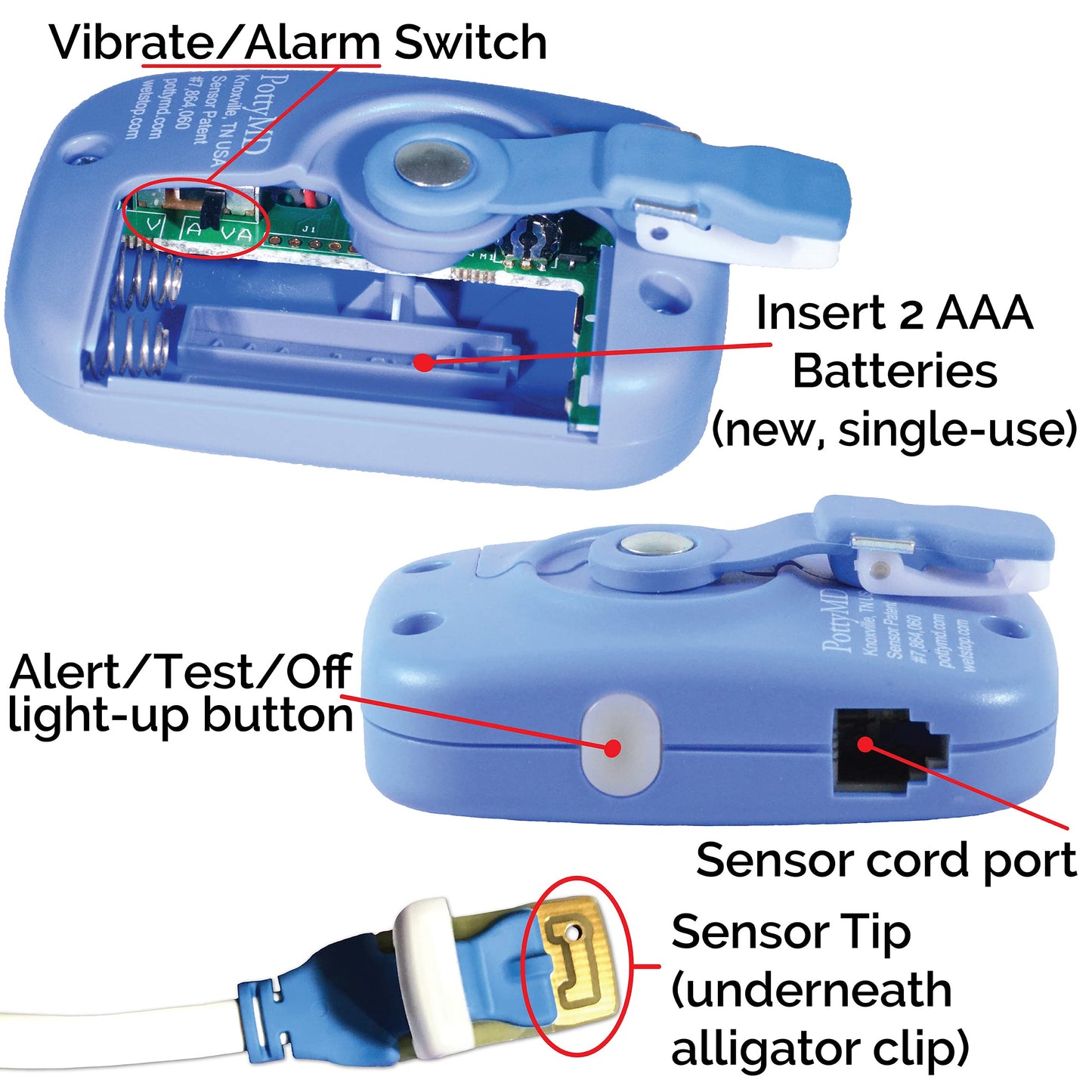 Alarma de Enuresis Wet-Stop 3 Azul con Sonido y Vibración para Bedwetters