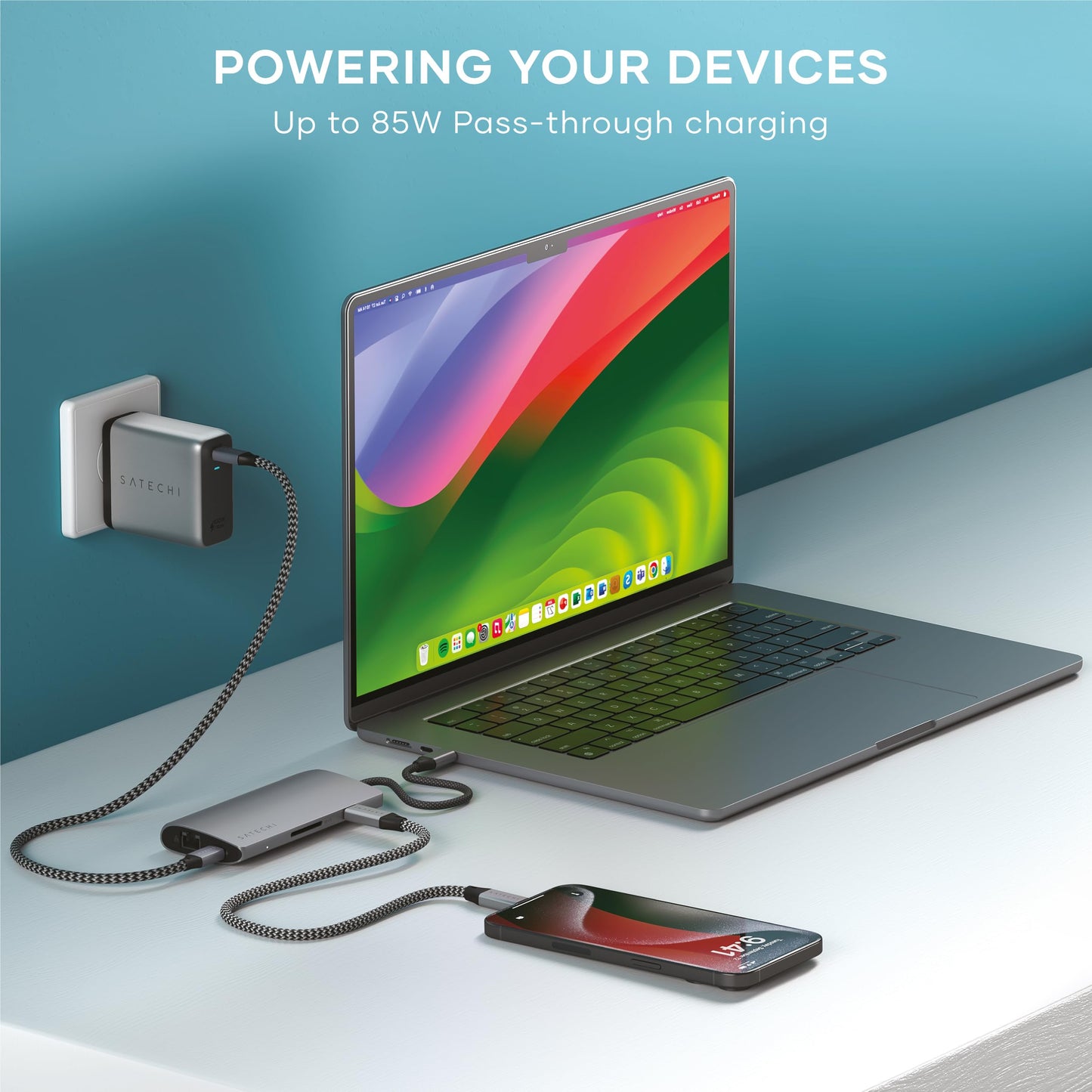 Hub USB-C SATECHI Space Gray 8 en 1 con HDMI 8K y Carga 100W para Laptop y MacBook