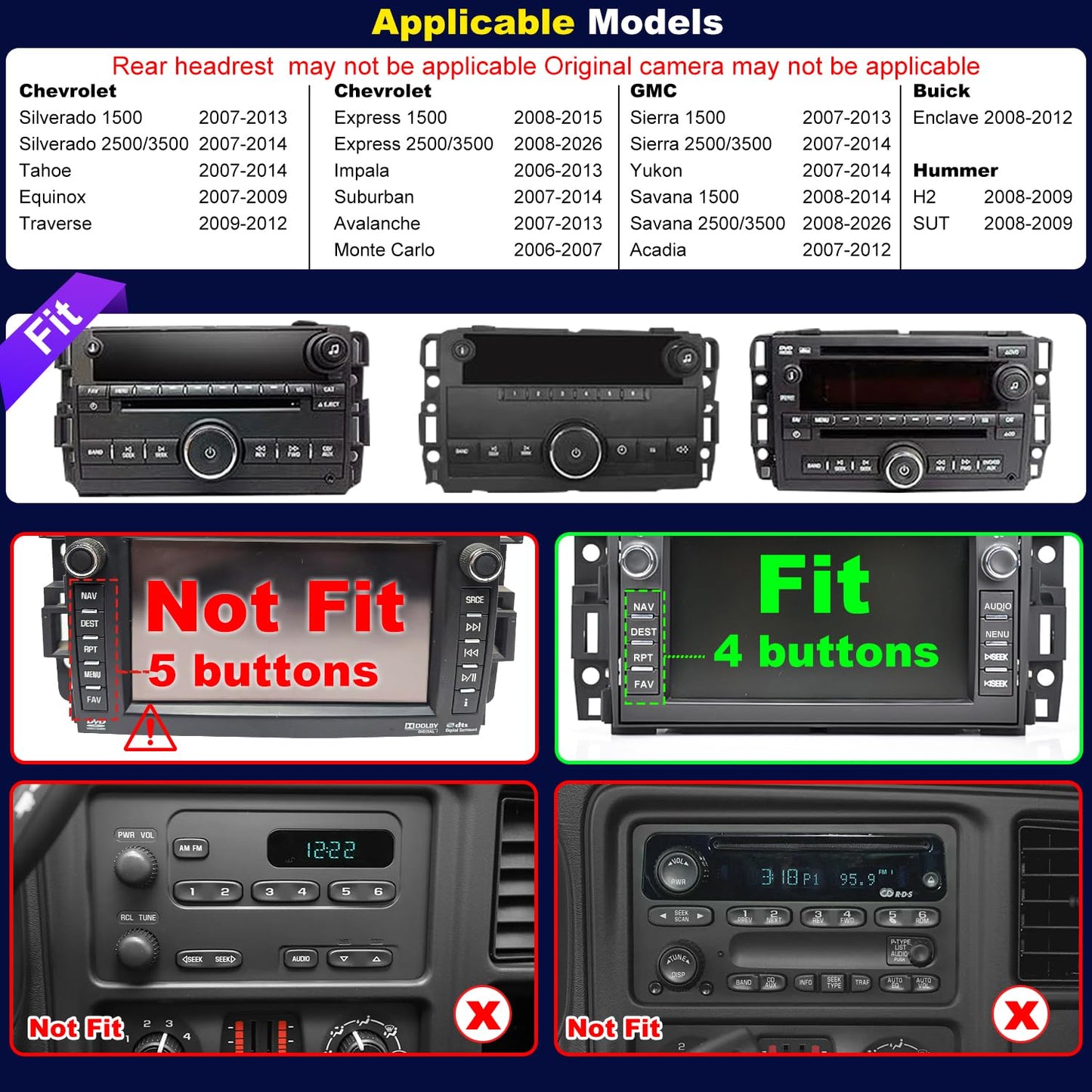iCarSEPTON Radio de Coche 5GWiFi para Chevrolet Silverado 1500 GMC Sierra 1500 2007-2013, Yukon Tahoe 2007-2014, Acadia 2007-2012, Savana Equinox Pantalla Táctil de 8 Pulgadas, Estéreo, Carplay