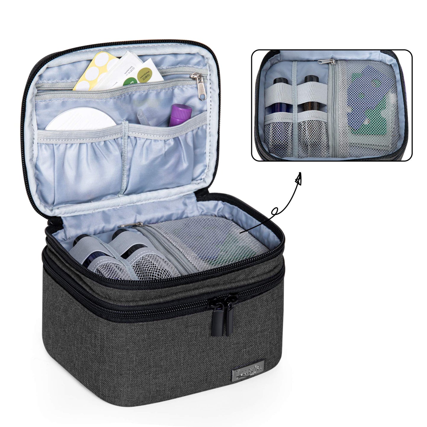 (Fit for 20 bottles, Black) - LUXJA Essential Oils Bag - Holds 20 Bottles (5ml-30ml, Also Fits for Roller Bottles), Double-Layer Organiser for Essential Oil and Accessories, Black