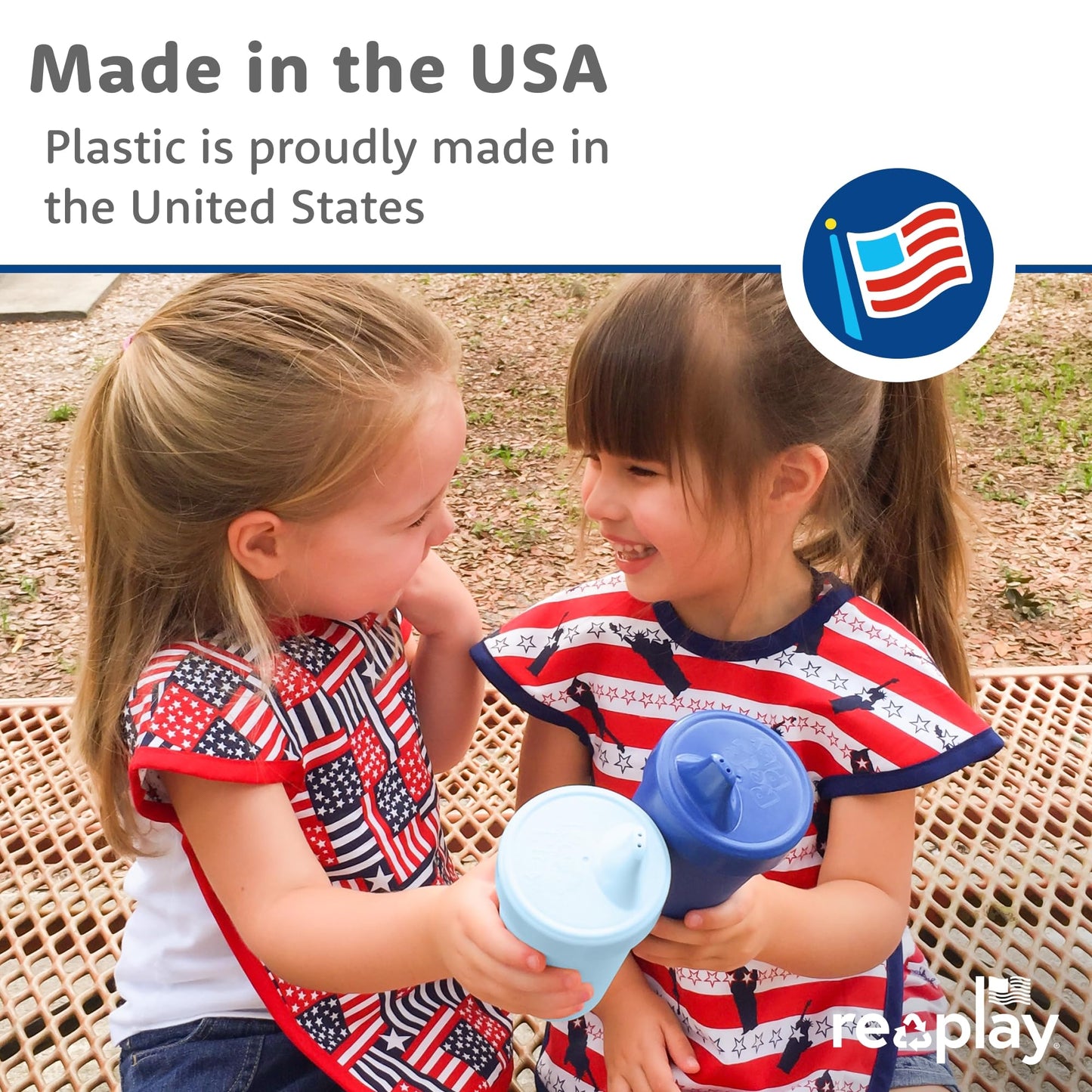 Re-Play - Juego de 4 tazas para beber a prueba de derrames para niños pequeños, reutilizables de 10 onzas, aptas para lavaplatos y microondas, fabricadas en Estados Unidos, preescolar