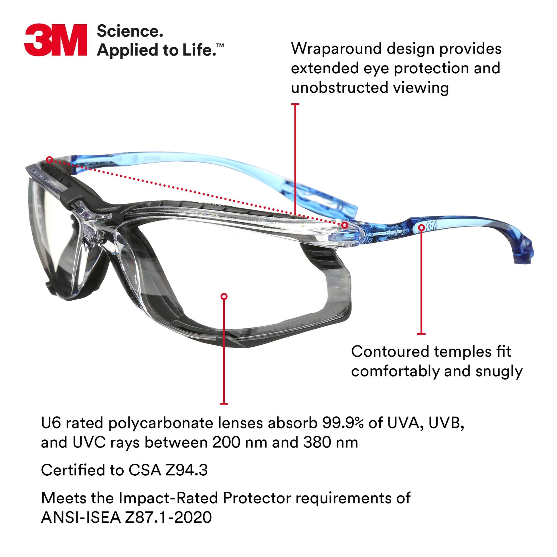 Lentes Protectores 3M Virtua CCS Transparentes con Empaque de Espuma y Lentes Anti Niebla