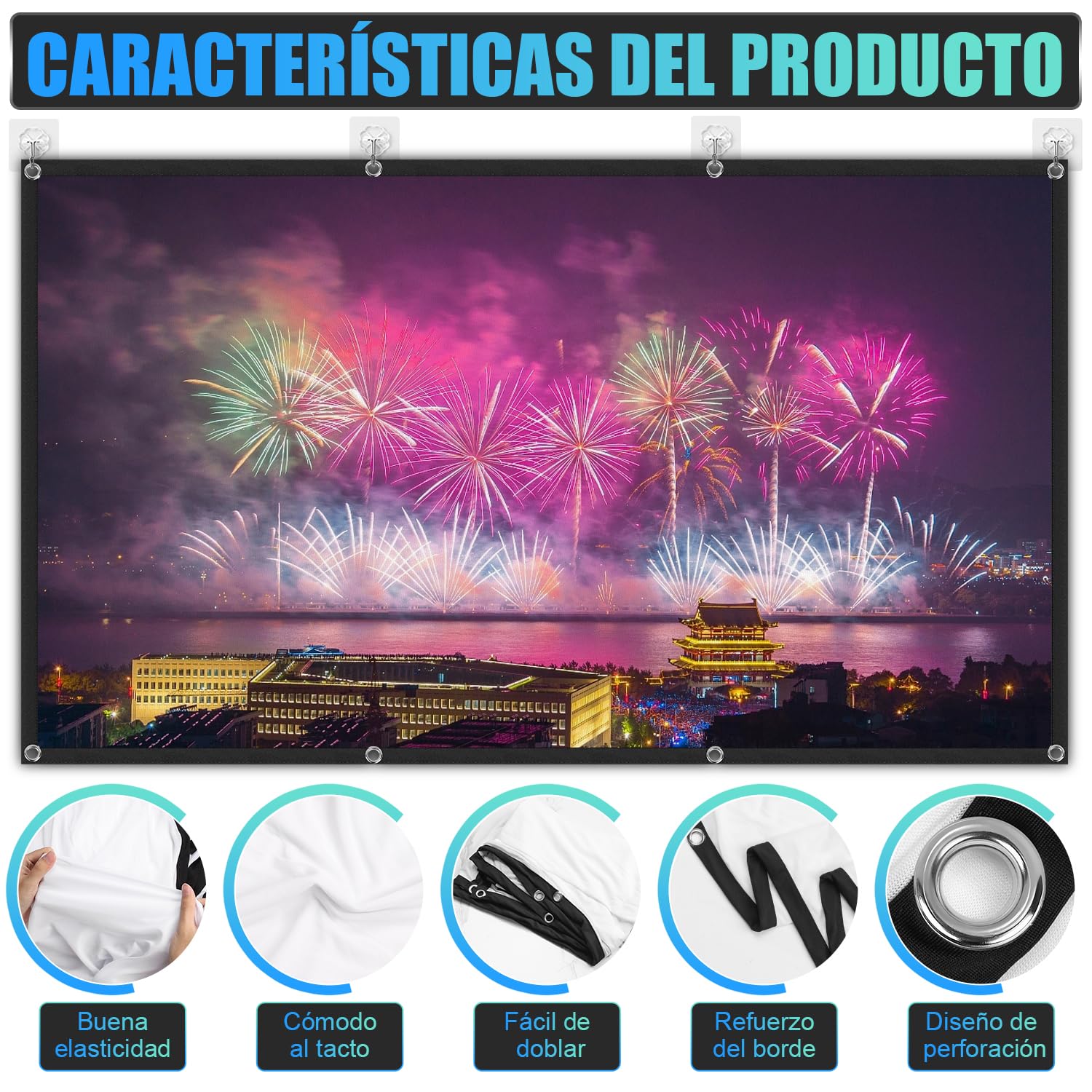 Kesntto 150 Pulgadas Visualización de Proyección, Visualización de Proyección al Aire última Intervensión, Visualización de Proyector Lavable, 16:9, Plegable, Portátil, Proyección de Doble Cara