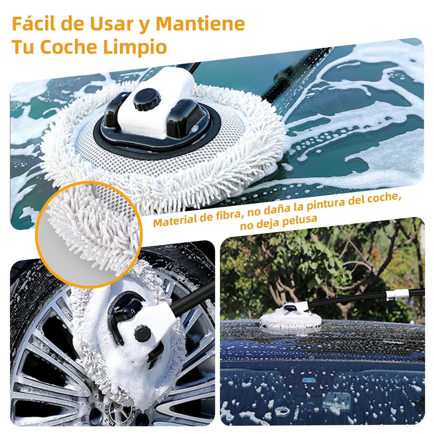 Cepillo para Lavar Carros ZQSQD con Mango Largo retráctil de 60 a 112 cm, Juego de 3 Cepillos para Auto