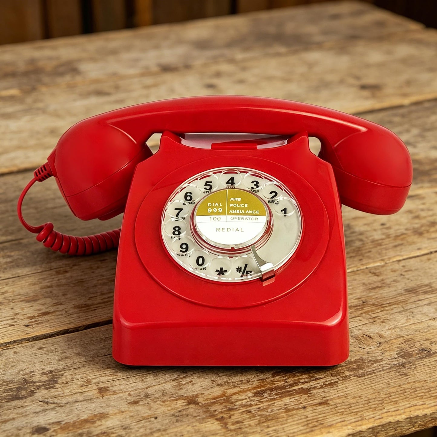 Teléfonos de esfera giratoria rojos Benotek de los años 80, estilo antiguo, retro, teléfono de escritorio con cable fijo de línea única para hogar, oficina, escuela, hotel