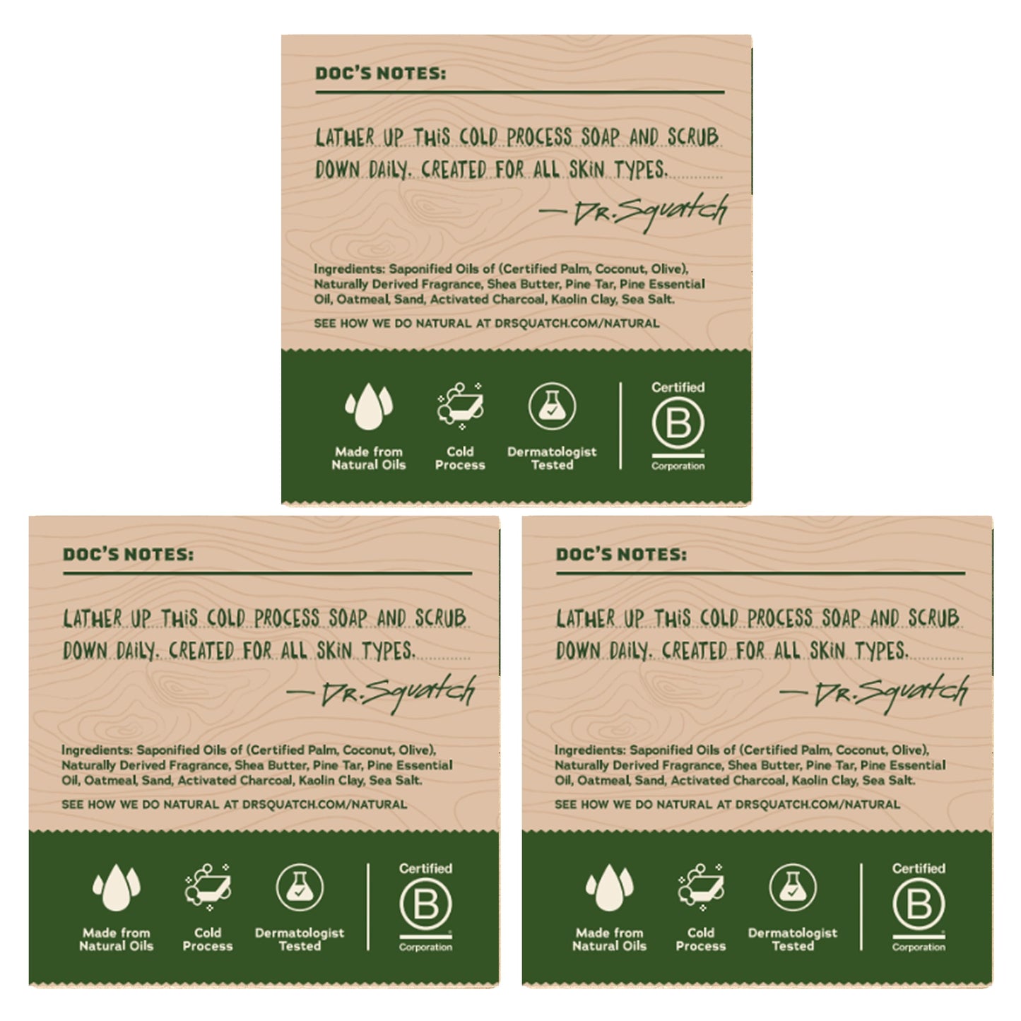 Dr. Squatch Pine Tar Soap 3-pack Bundle Ãƒ¢Ãƒ'Ãƒ'â'¬Ãƒ'Ãƒ'ââ‚¬Å“ Mens Bar with Natural Woodsy Scent and Skin Exfoliating Scrub Ãƒ¢Ãƒ'Ãƒ'â'¬Ãƒ'Ãƒ'ââ‚¬Å“ Handmade with Pine, Hemp, Olive Organic Oils in USA (3 Bar Set)