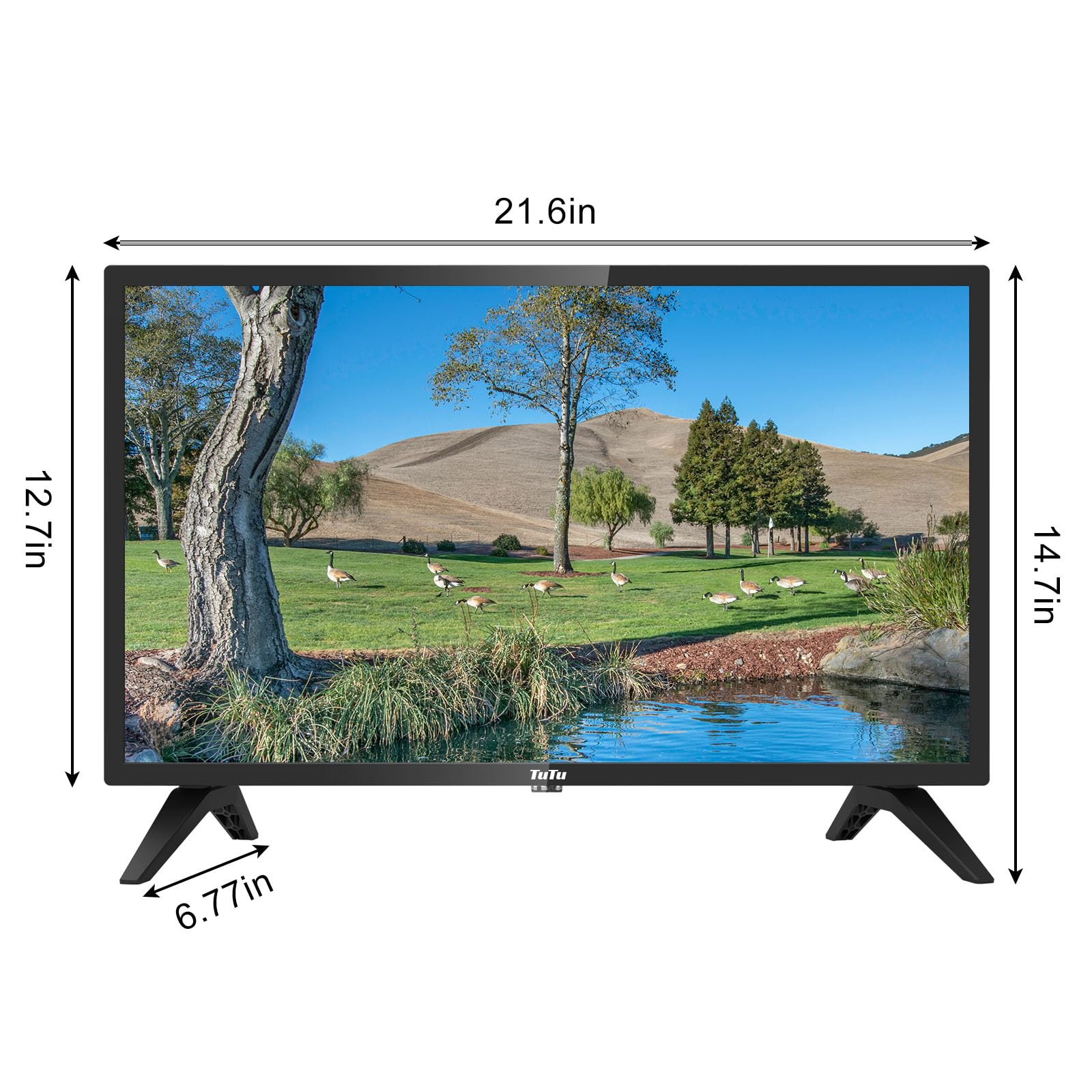 Televisor LED HD 720P TuTu 24 Pulgadas Pantalla Plana con Audio Dolby y Altavoces de Doble Canal
