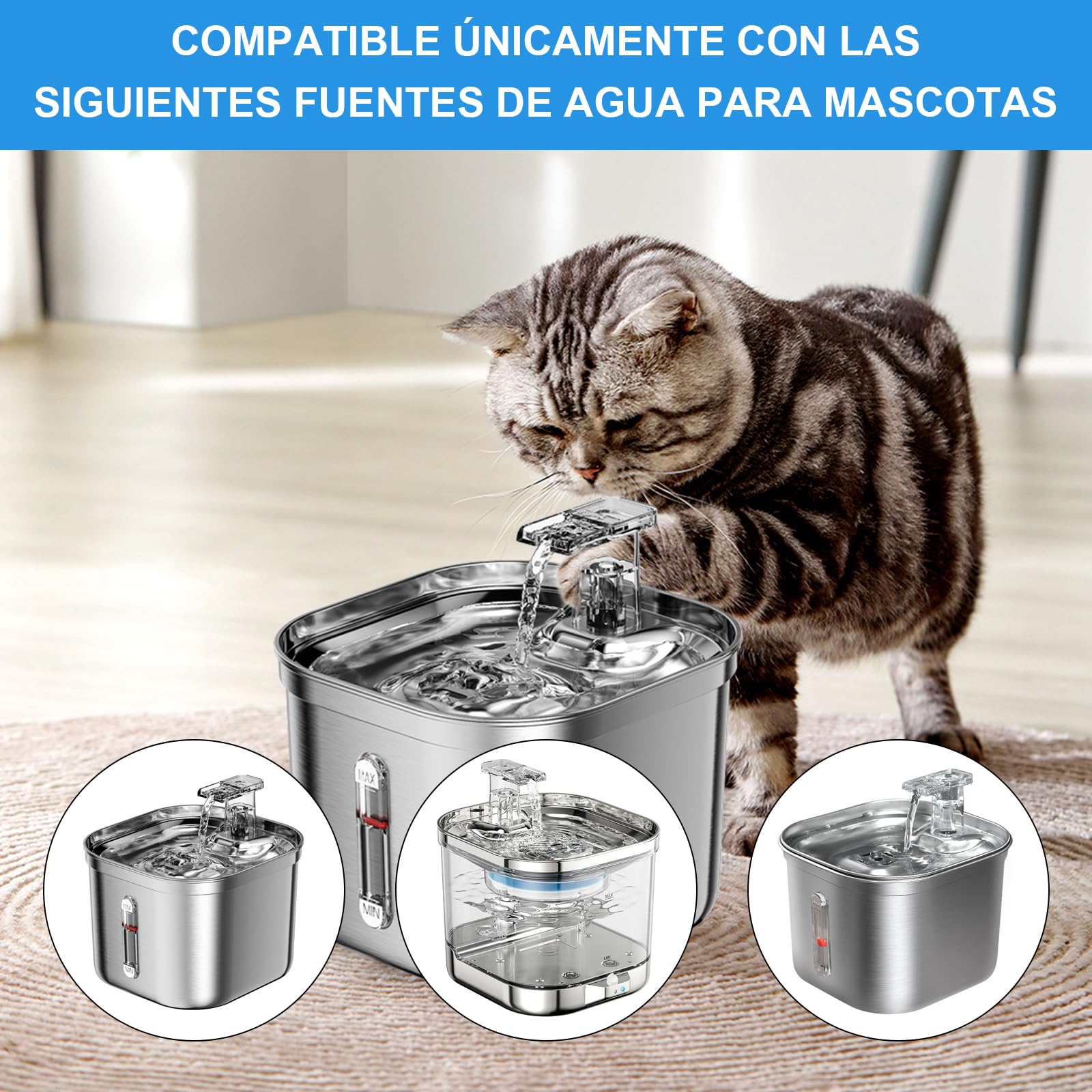 Filtro para bebedero de gatos Tethram 8, filtro para bebedero de triple acción con resina y carbón activado, ayuda a aumentar la ingesta de agua y a mantener a tu mascota hidratada por más tiempo.