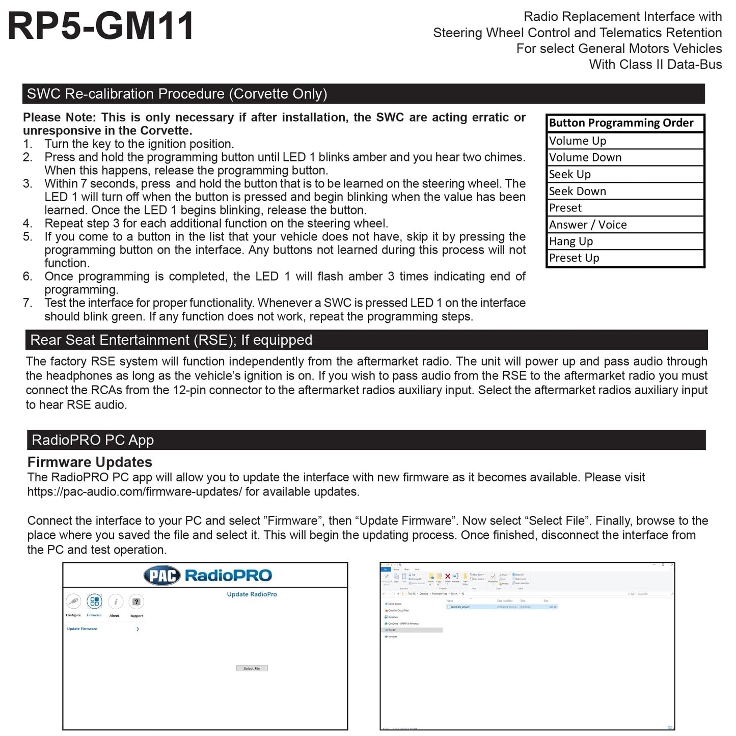 Pac RP5-GM11 - Interfaz de Repuesto para Radio con retención/retención de Control del Volante/Salidas de navegación integradas para vehículos seleccionados GM Clase II