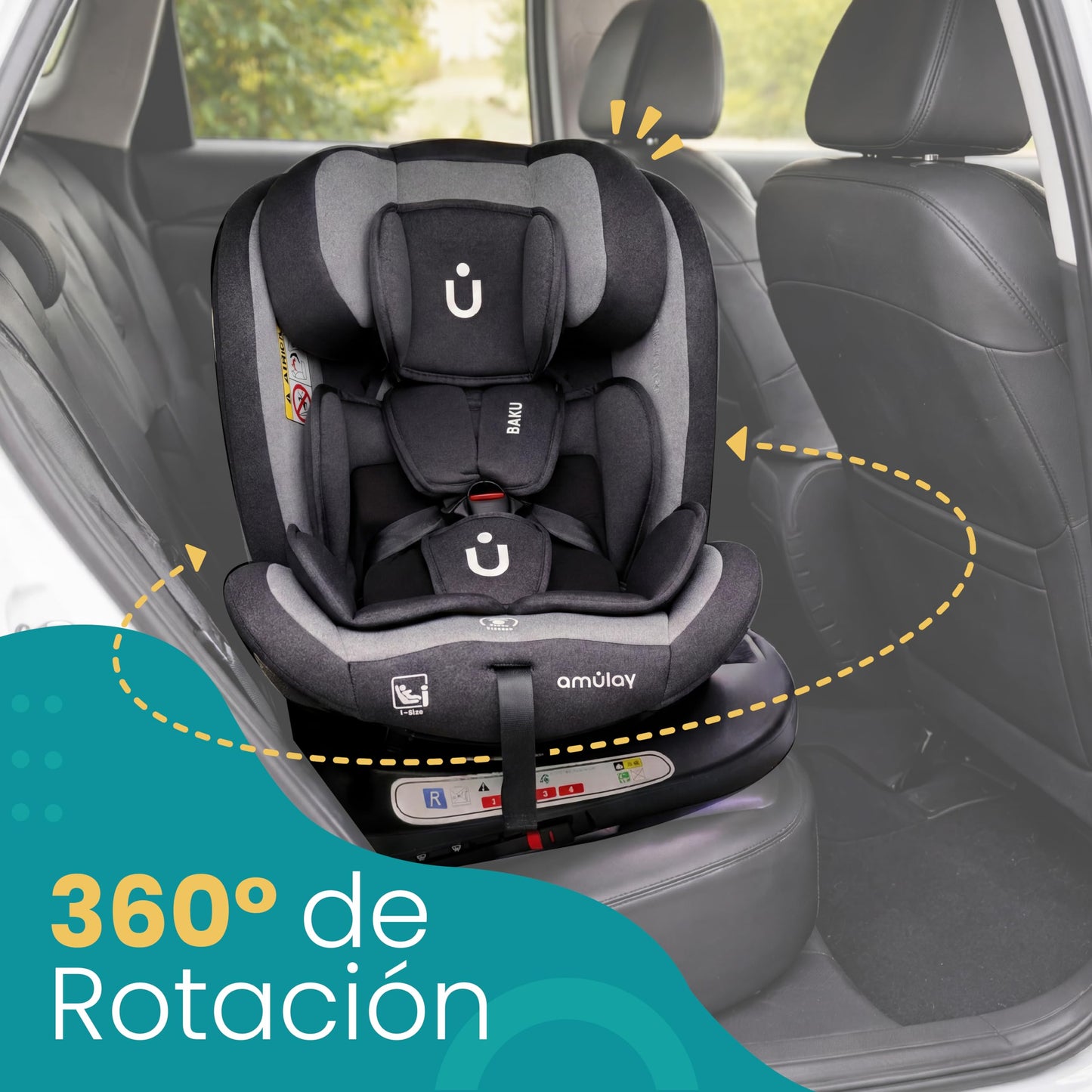 Amulay Autoasiento Baku 360° ISOFIX i-Size, 0 a 12 Años, Gris